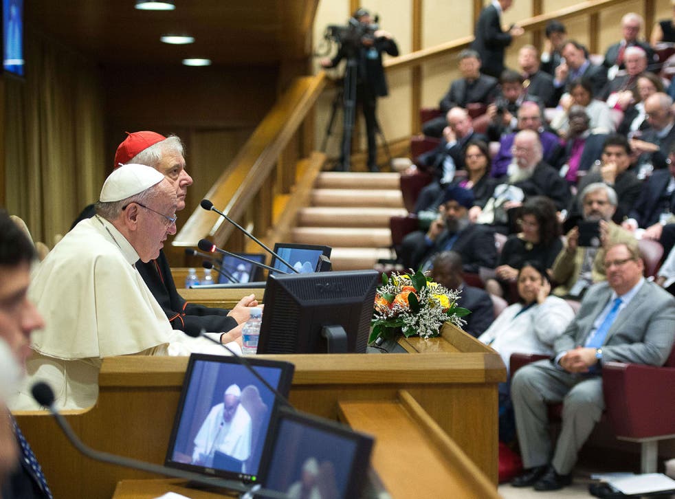 Pope Francis addresses the participants of the International Seminar on the complementarity between men and women at the Vatican on 17 November 2014