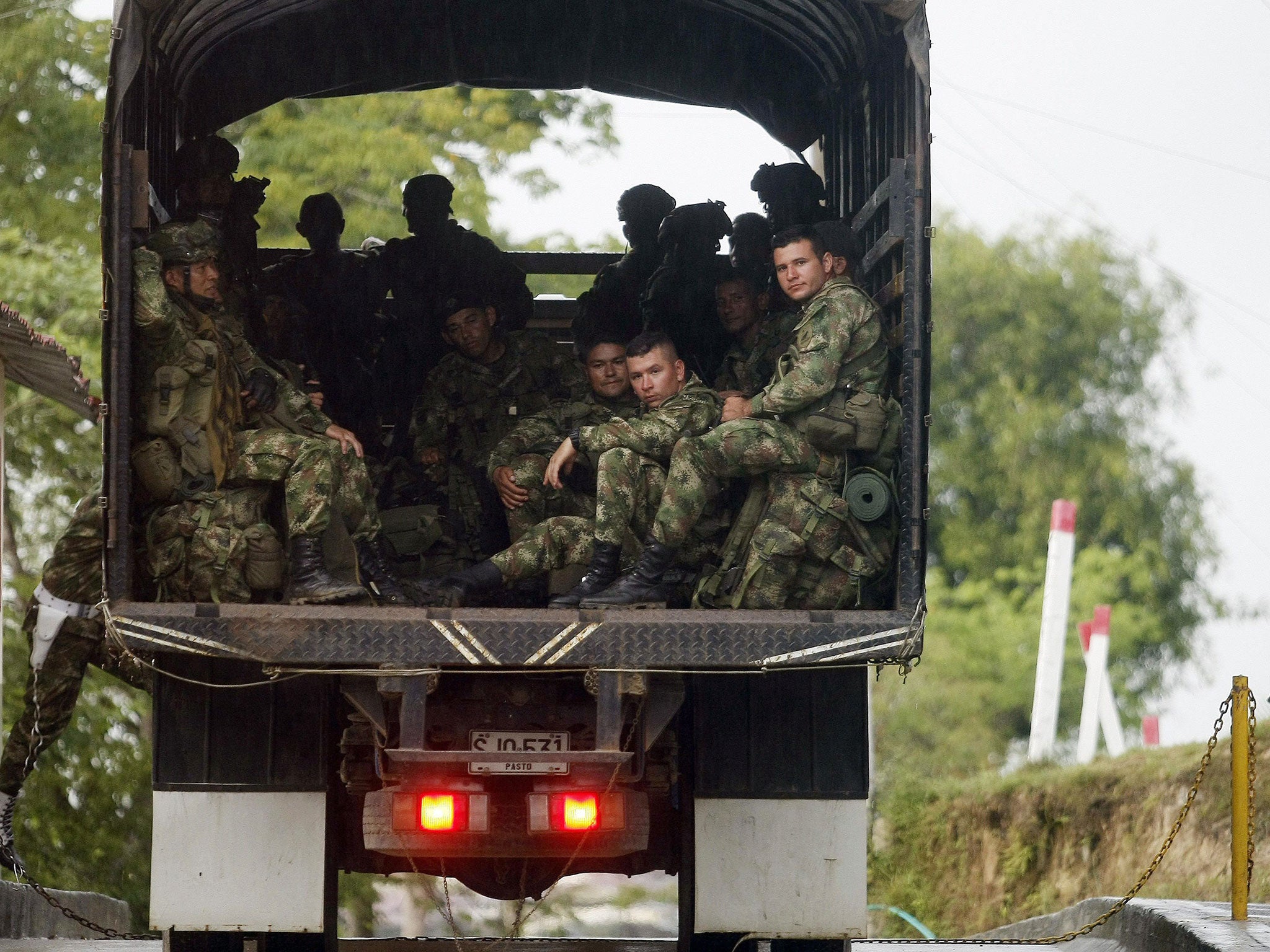 Soldiers patrol in the streets of Quibdo, in the Colombian department of Choco