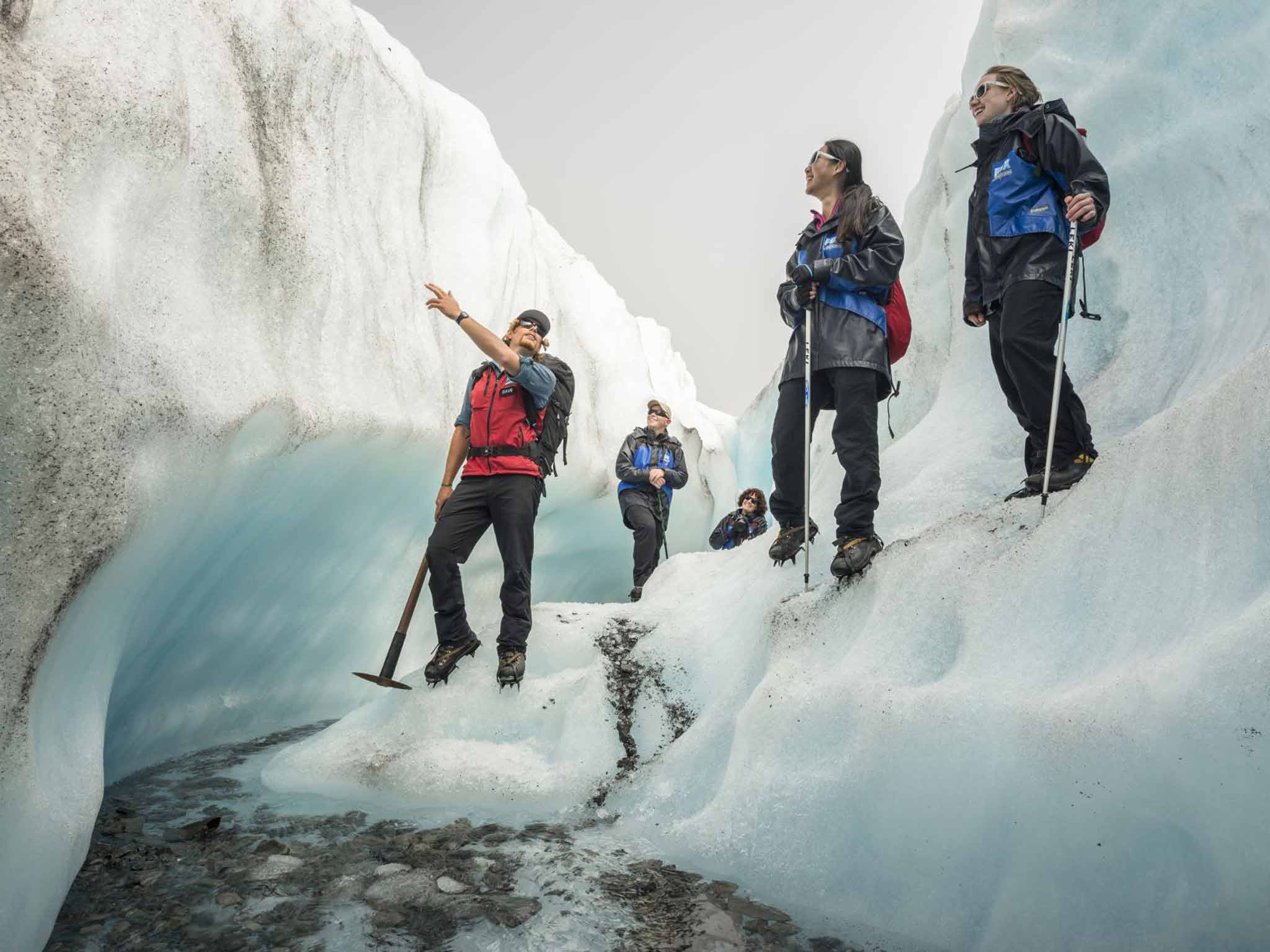 Helihike on a glacier in New Zealand