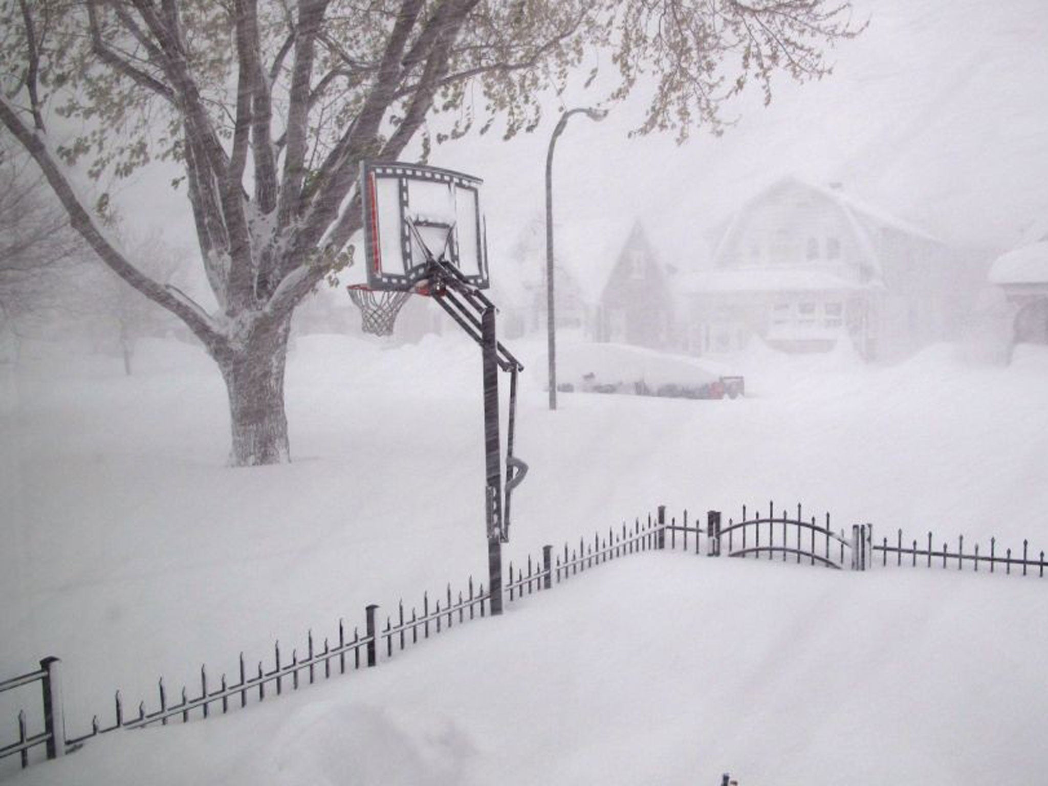 Heavy snow covers the street in Buffalo