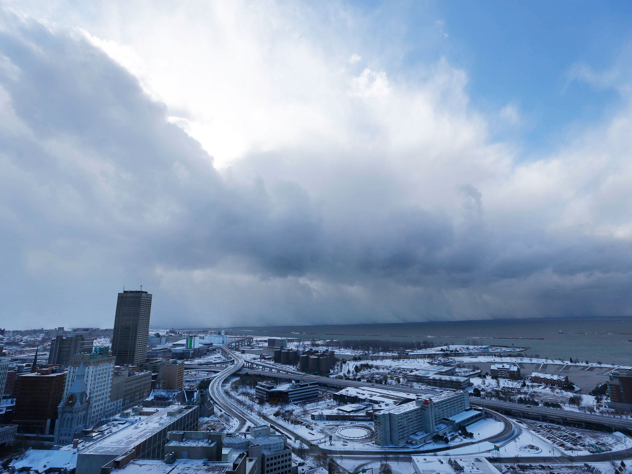 A massive band of lake effect snow moves through the south of Buffalo