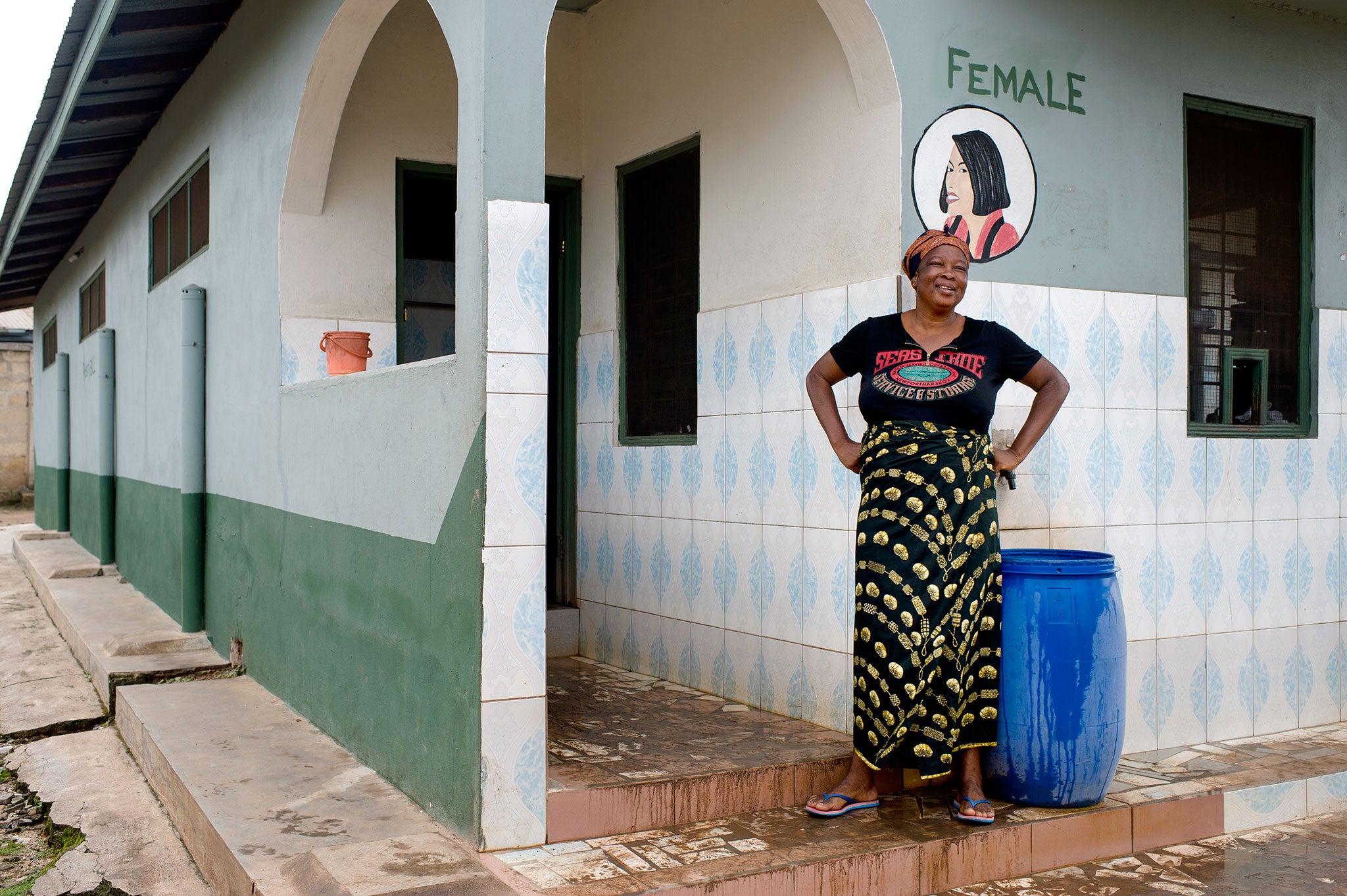 Ima, 47, is a public toilet attendant in Kumasi, Ghana’s second largest city. She lives in a rented room with her husband and four children aged 14-22. She is a very dedicated worker and relies on the income from her job to fund her children's education.
