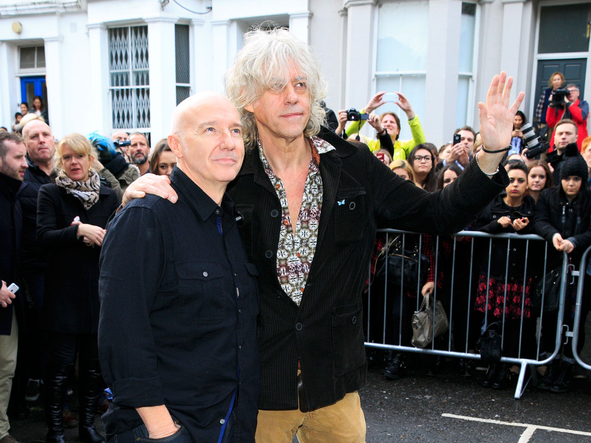 Midge Ure and Sir Bob Geldof outside the Notting Hill recording studios for Band Aid 30