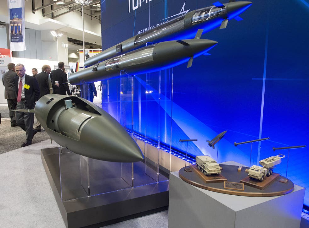 Missiles manufactured by Lockheed Martin are displayed during the Association of the United States Army Annual Meeting and Exposition in Washington, last month