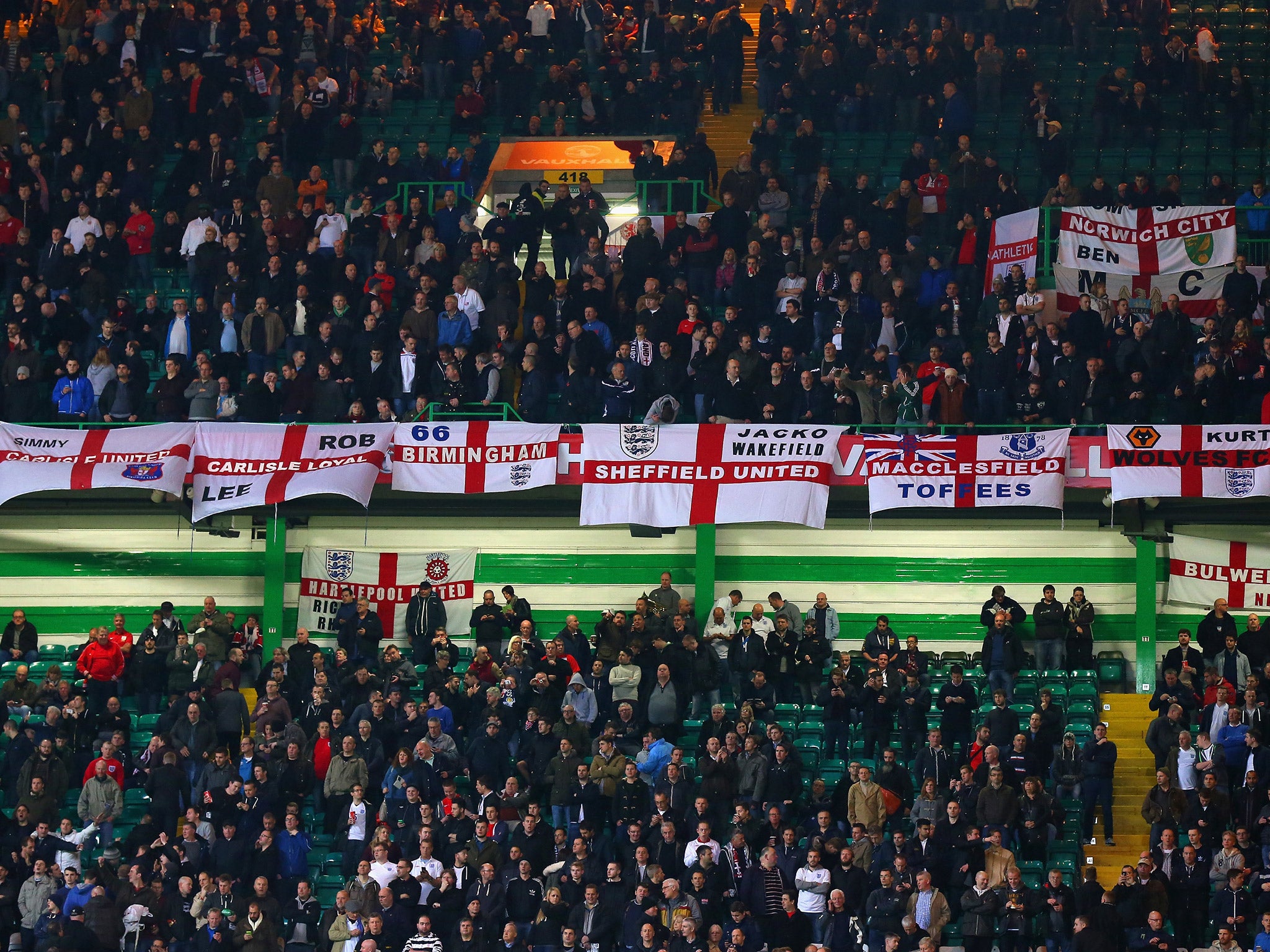 Bile and abuse: England supporters at Celtic Park on Tuesday night
