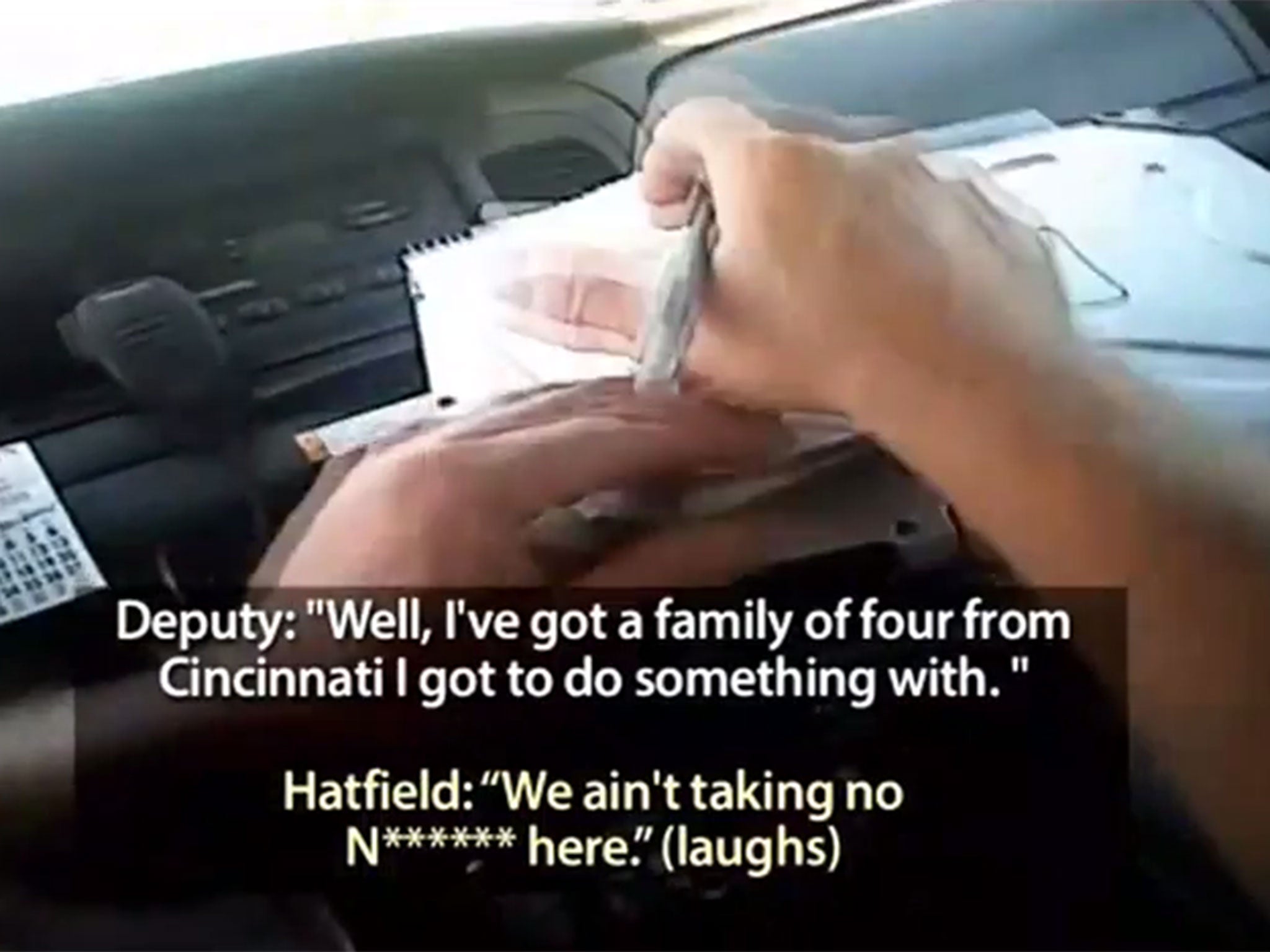Still from the WDRB News video of the moment Hatfield allegedly used the racist slur