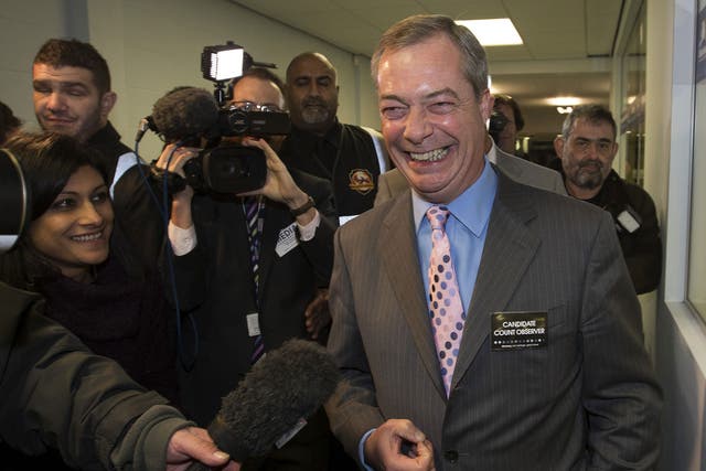 Ukip leader Nigel Farage arrives at the Rochester by-election count