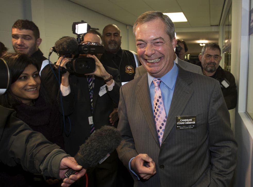 Ukip leader Nigel Farage arrives at the Rochester by-election count