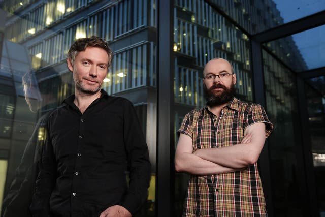 Director Kevin MacDonald and writer Denis Kelly photographed at the Unicorn Theatre in south London. They have been jointly working on a drama based in the setting of a non-military submarine.