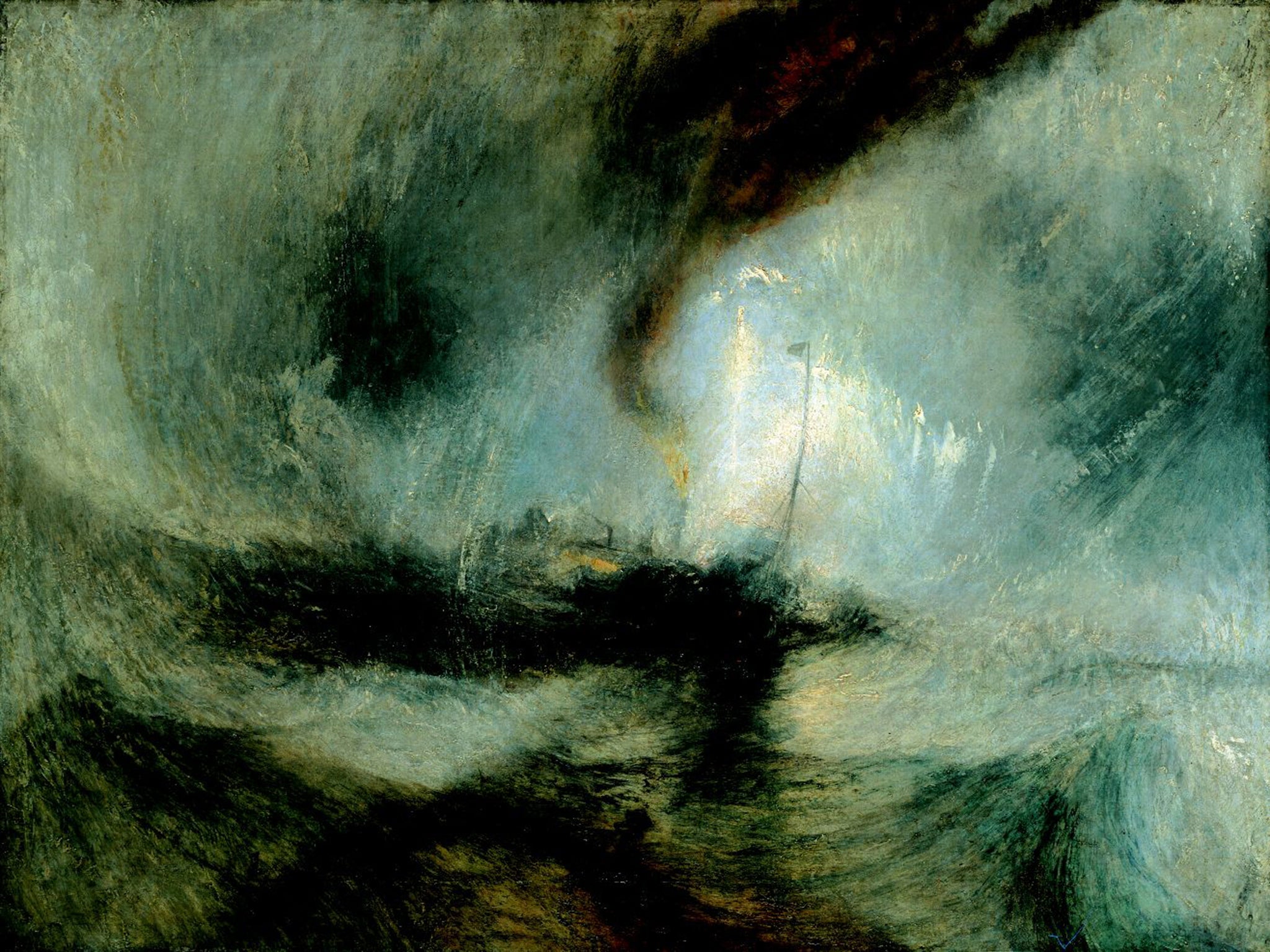 JMW Turner, Snow Storm - Steam Boat off a Harbour's Mouth exhibited 1842, Oil paint on canvas