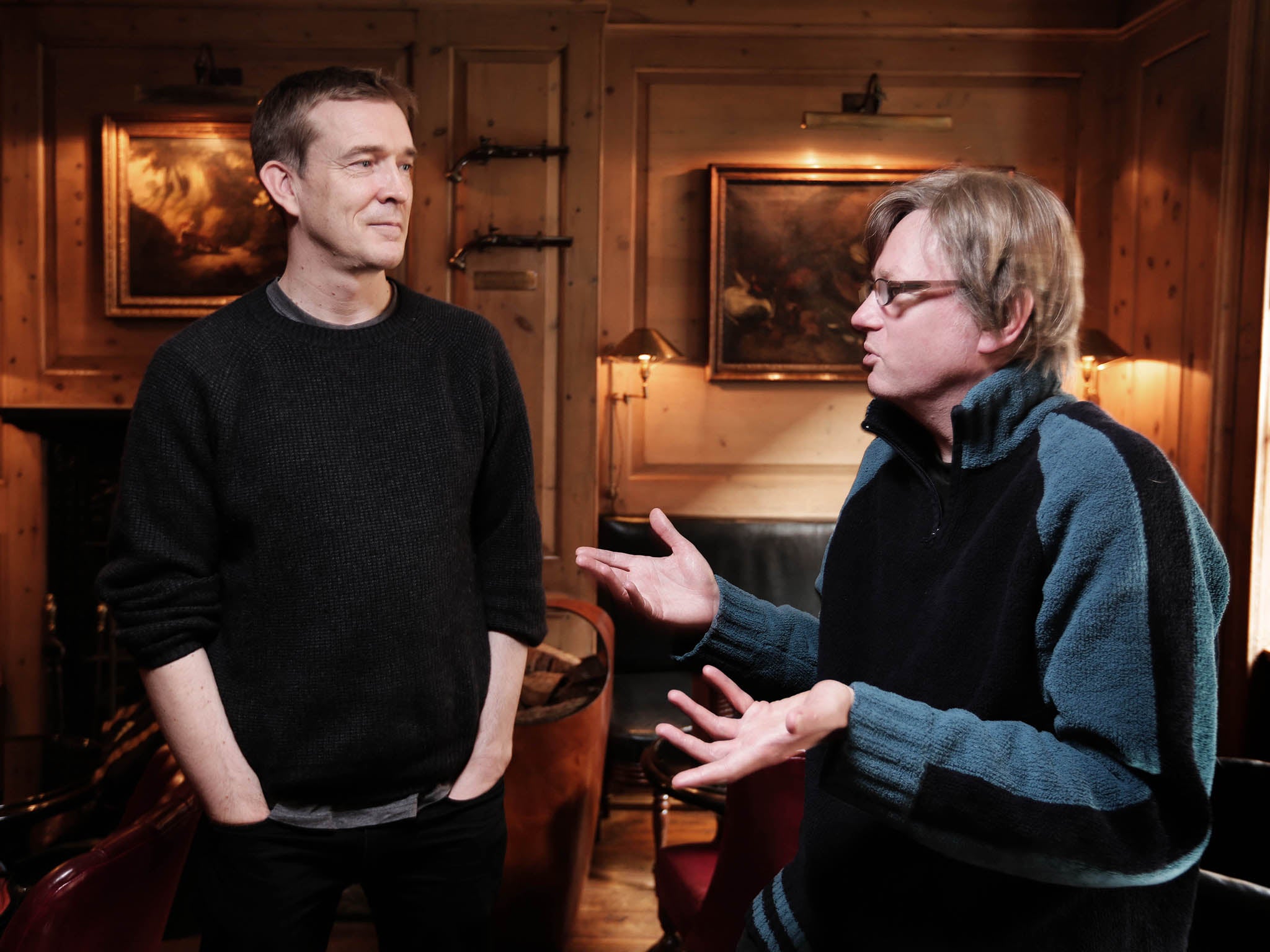 Authors Michel Faber and David Mitchel photographed at the Durrant Hotel in Marylebone.