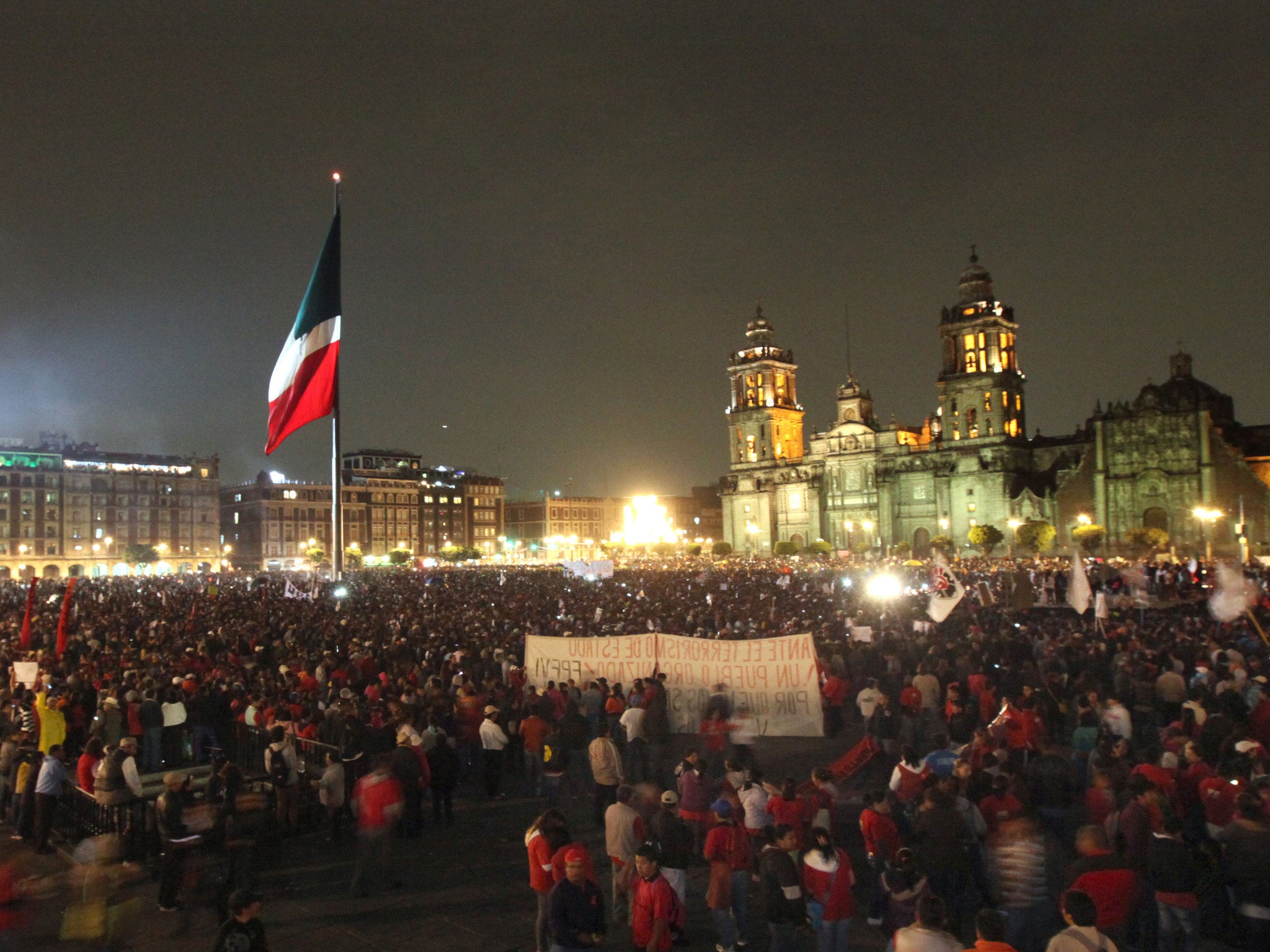 Tens of thousands of people congregated in Plaza de la Constitución in Mexico City