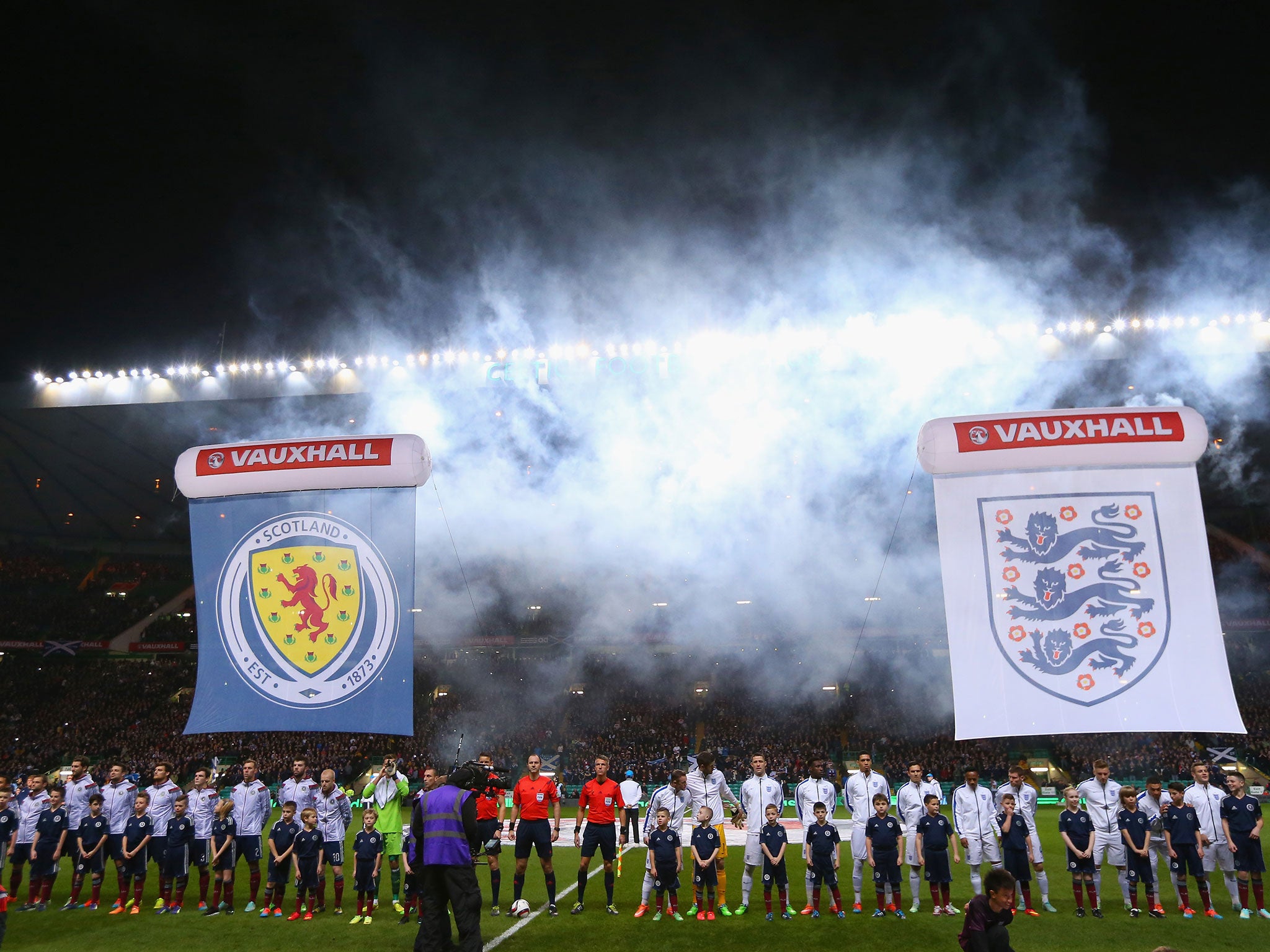 The teams emerge before Scotland vs England