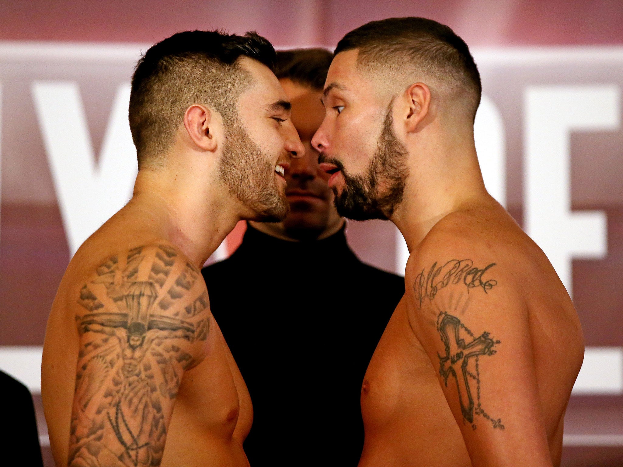 Cleverly (left) and Bellew go head-to-head at the weigh-in