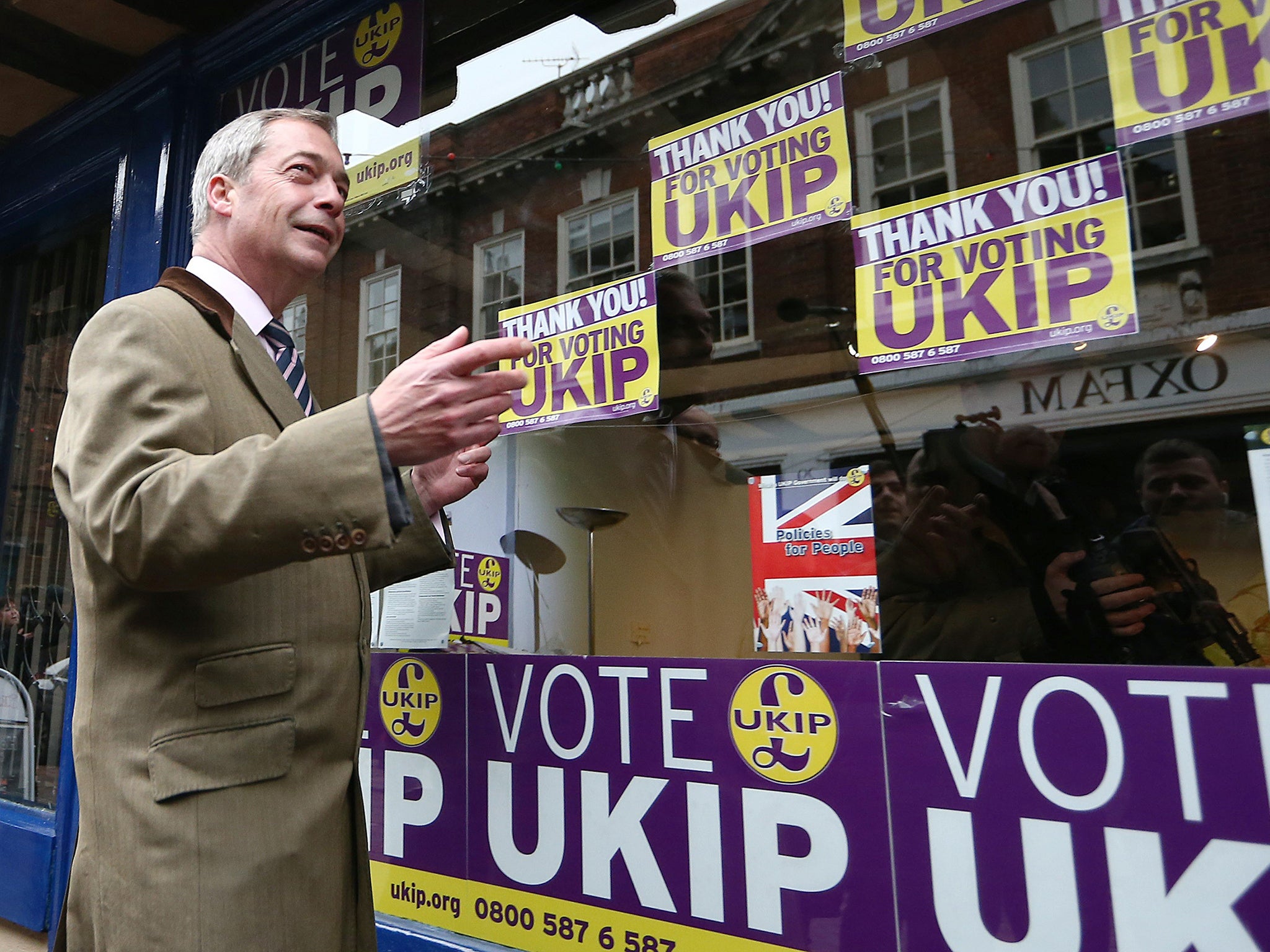 Ukip leader Nigel Farage outside the party’s office in Rochester
yesterday