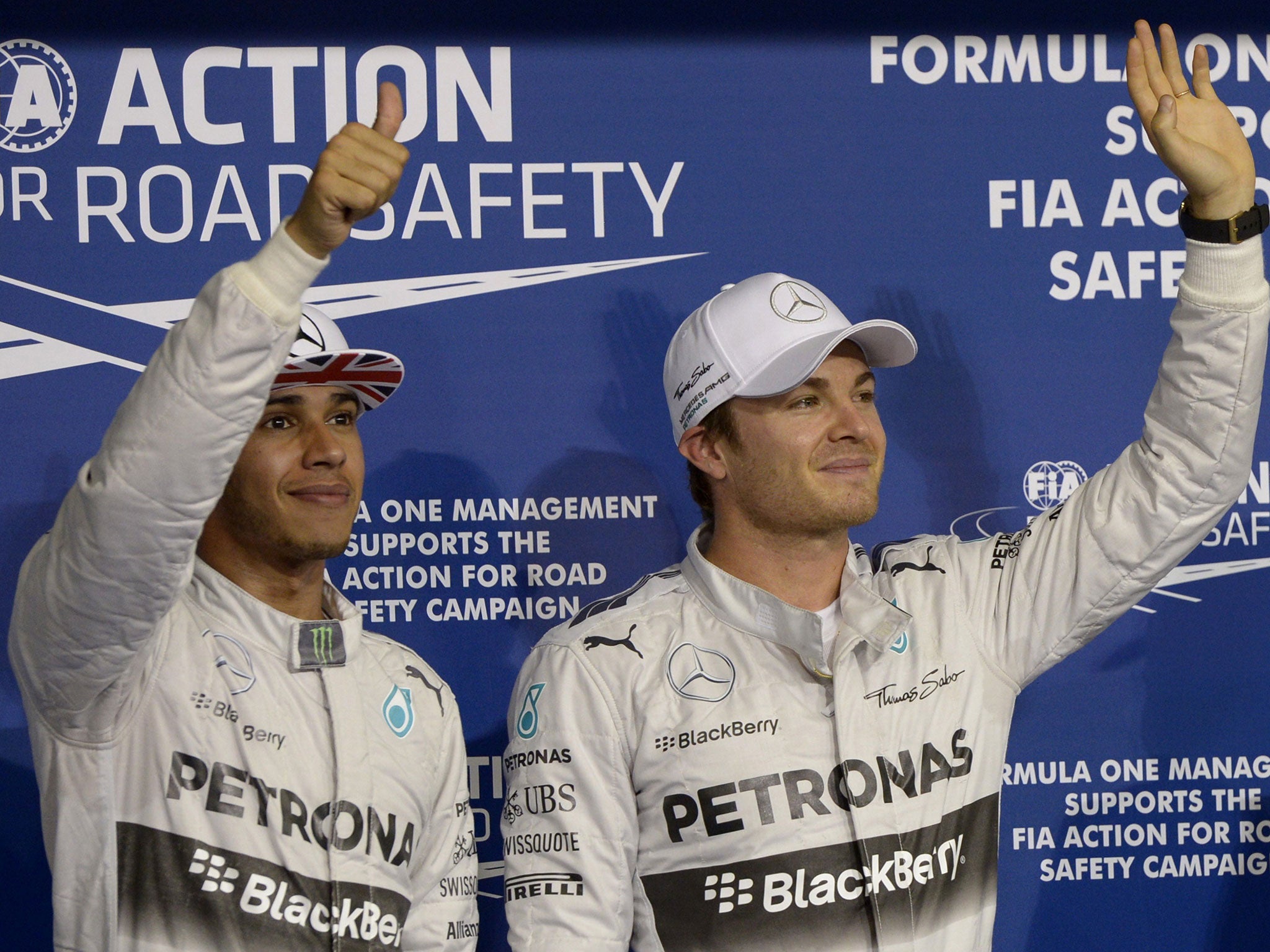 Lewis Hamtilon and pole-sitter Nico Rosberg