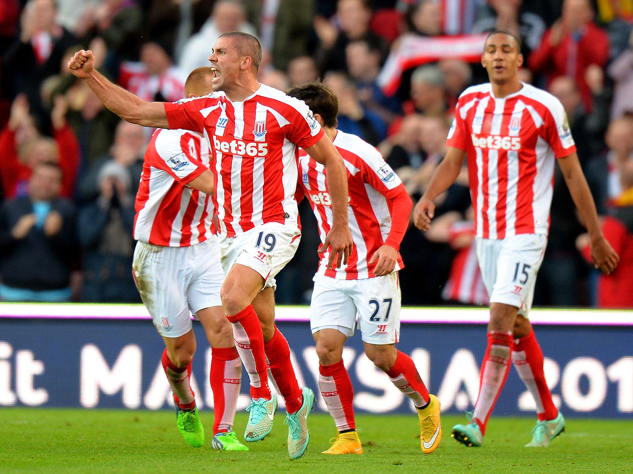 Jon Walters celebrates getting Stoke back into the game