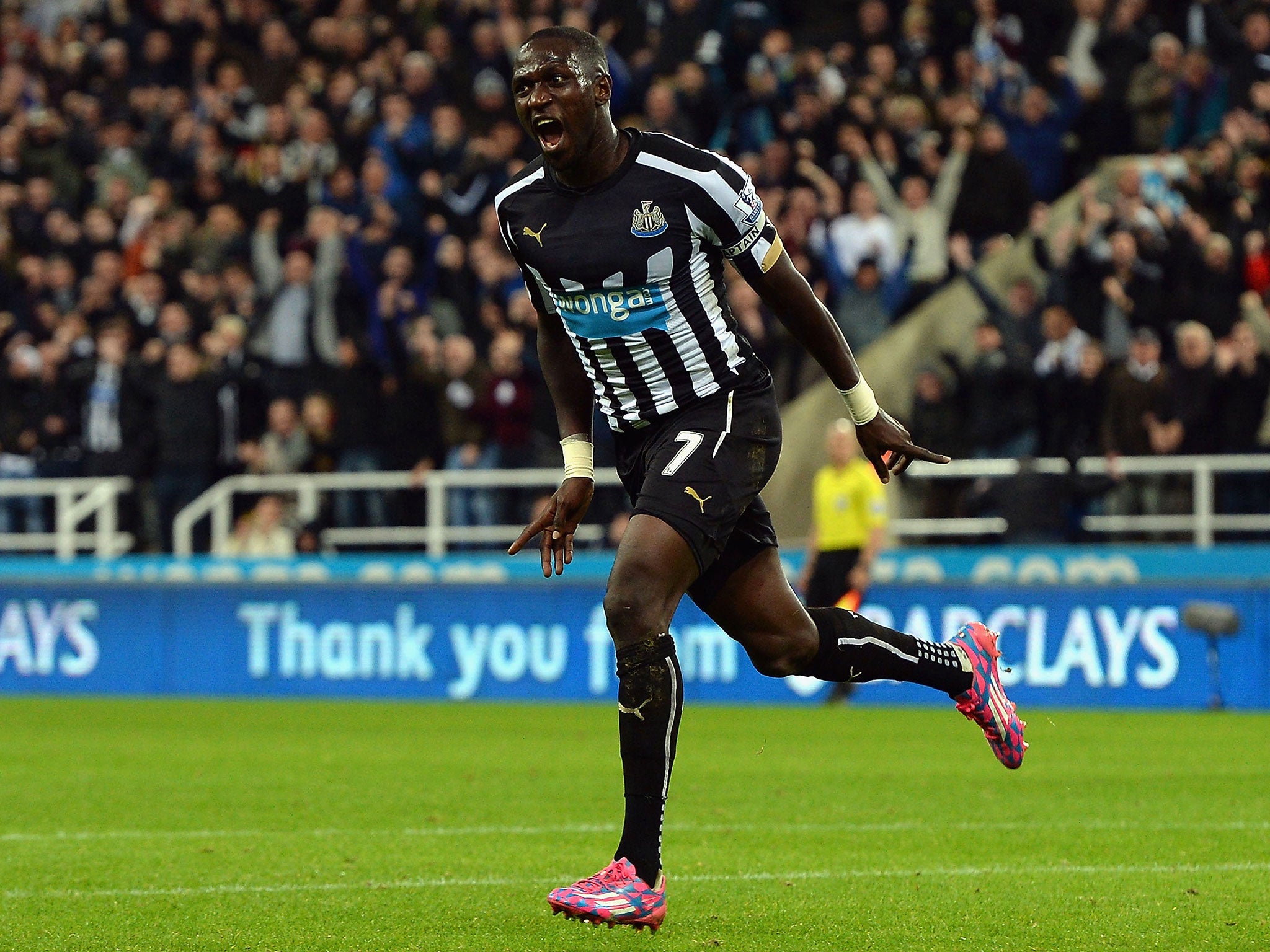 Moussa Sissoko celebrates scoring for Newcastle