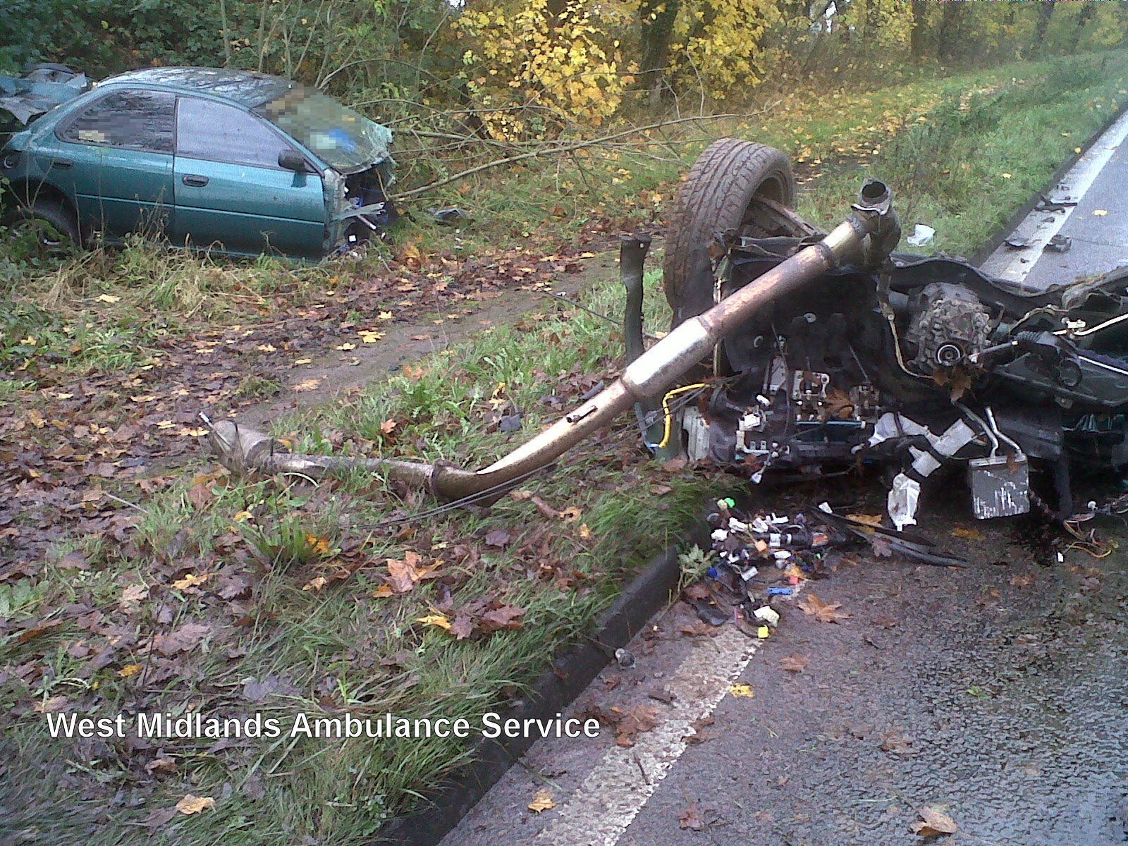 The car which split in two on the Fletchamsted Highway in Coventry