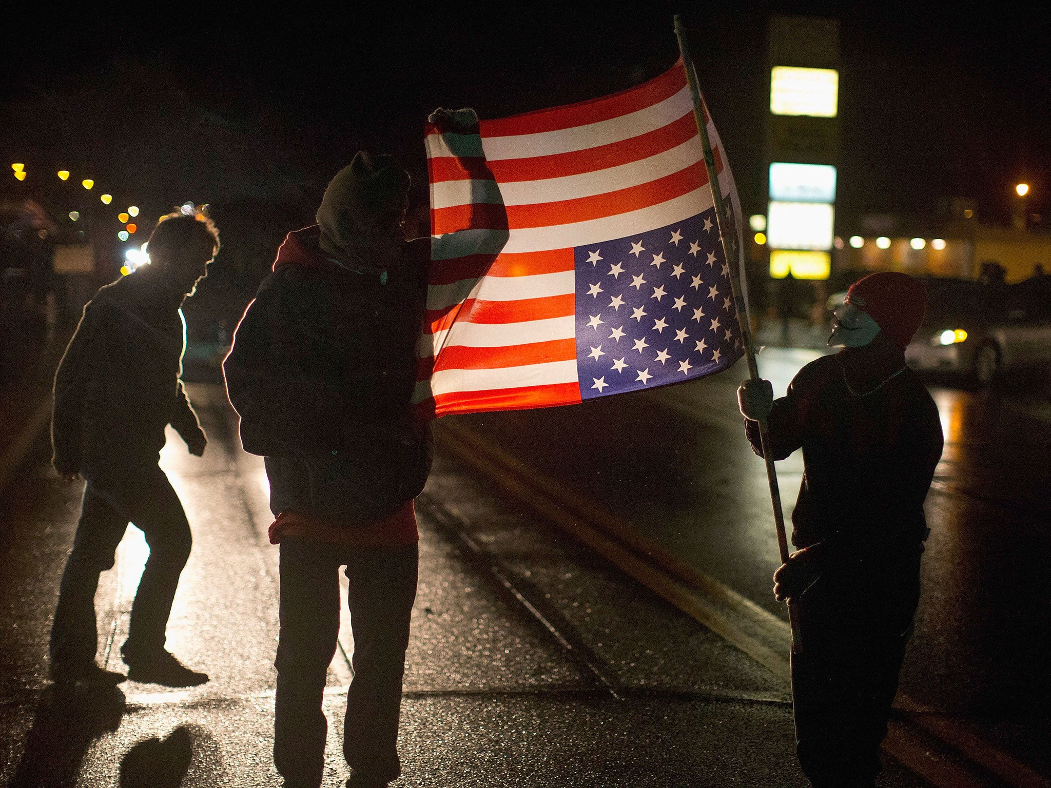 Demonstrators in Ferguson, Missouri, mount a protest ahead of the grand jury’s decision. Such protests have been ongoing in the city since 18-year-old Michael Brown’s killing