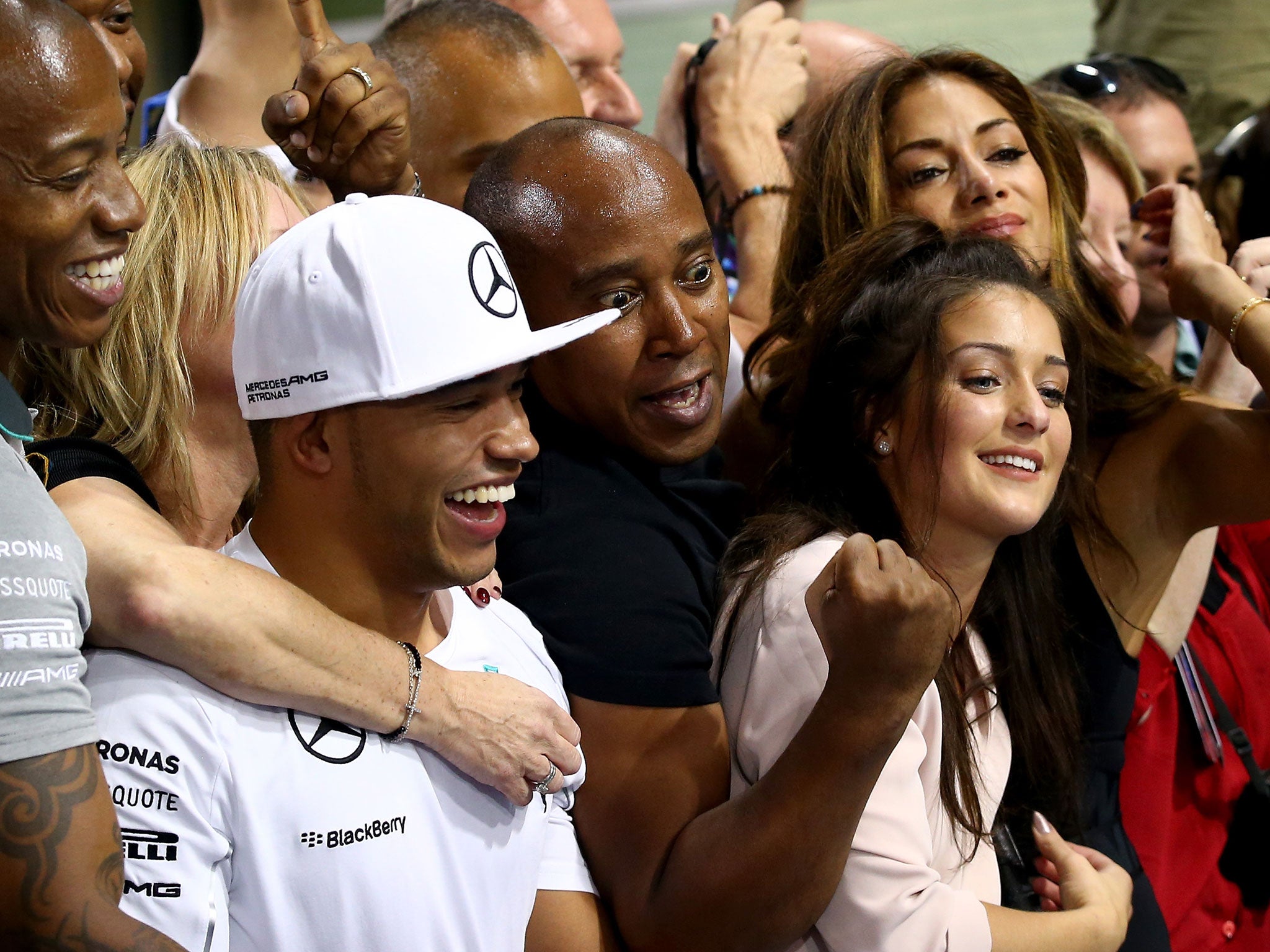 Lewis Hamilton's brother Nicolas, father Anthony and girlfriend Nicole Scherzinger