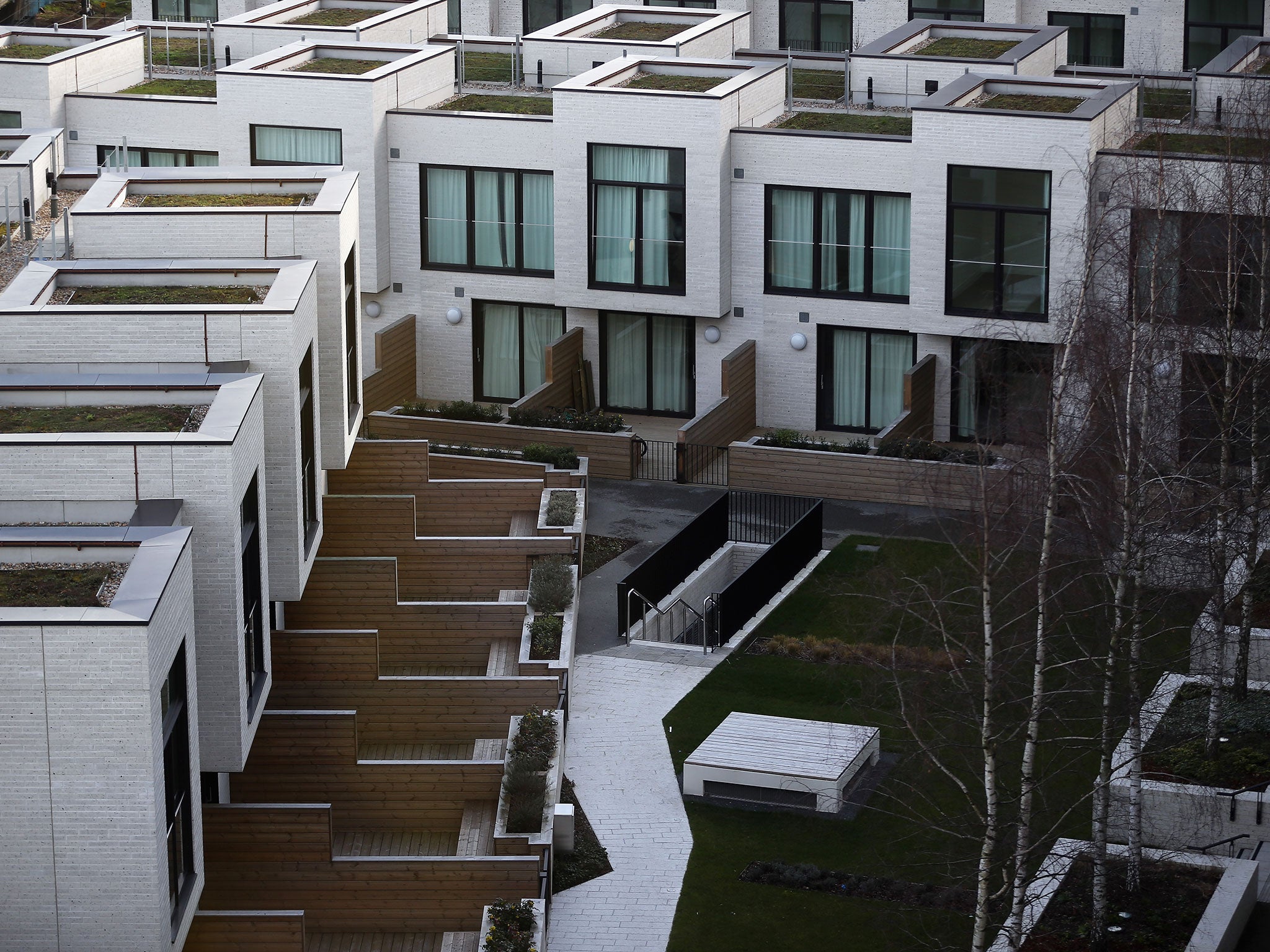 A general view of apartments at the newly transformed 'East Village' near the Olympic Stadium on March 5, 2014 in London, England.