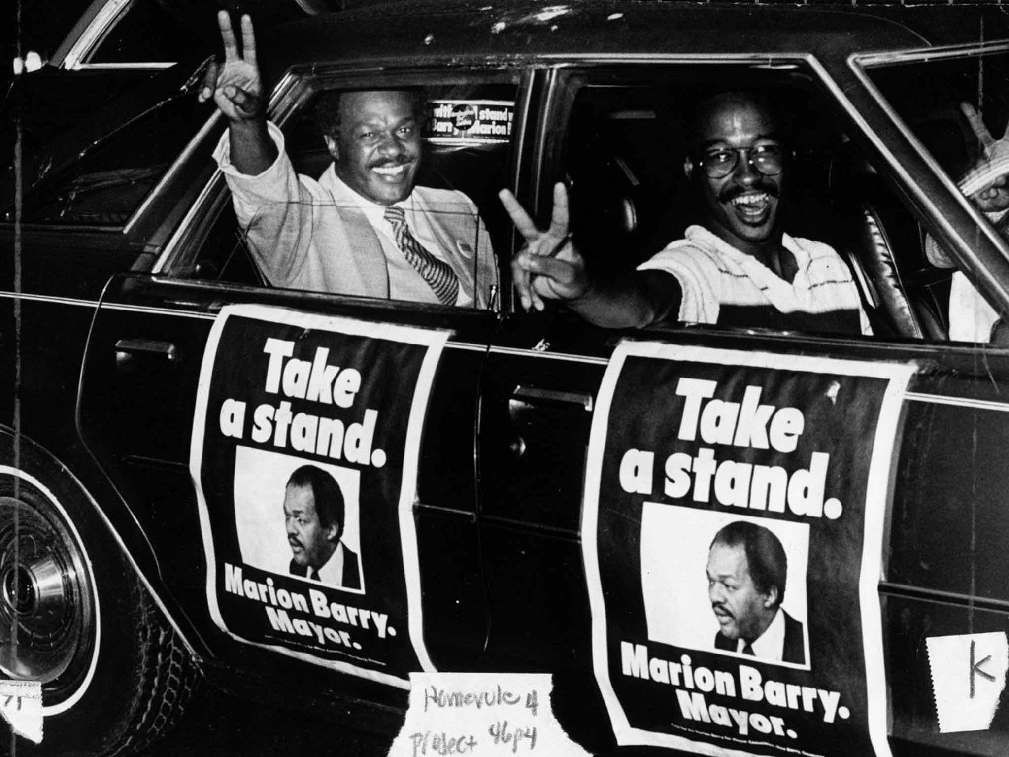 Barry, left, in 1978, after winning his first mayoral election