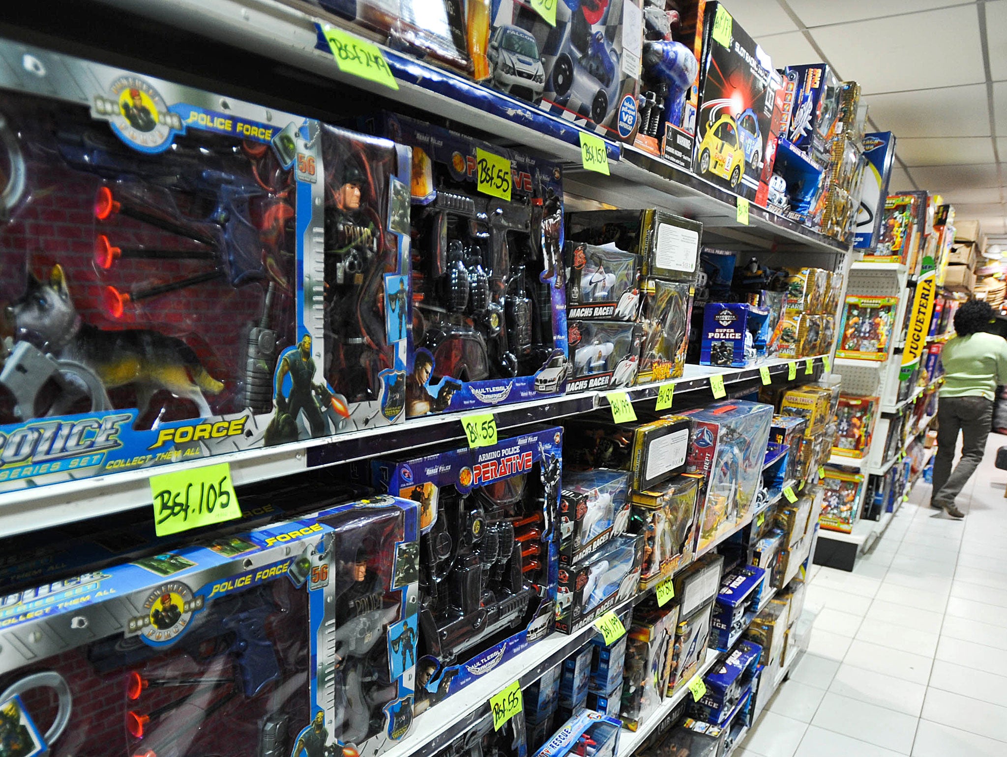Toys are seen on the shelves of a toy store