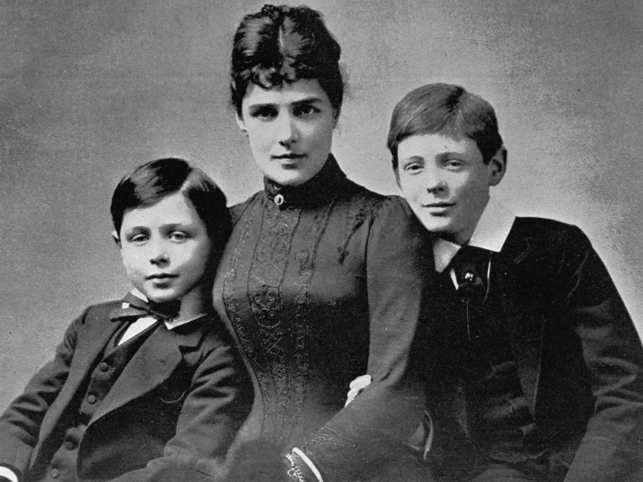 The former Jennie Jerome, Lady Randolph Churchill, born in New York, with her sons John (left) and Winston, in 1885