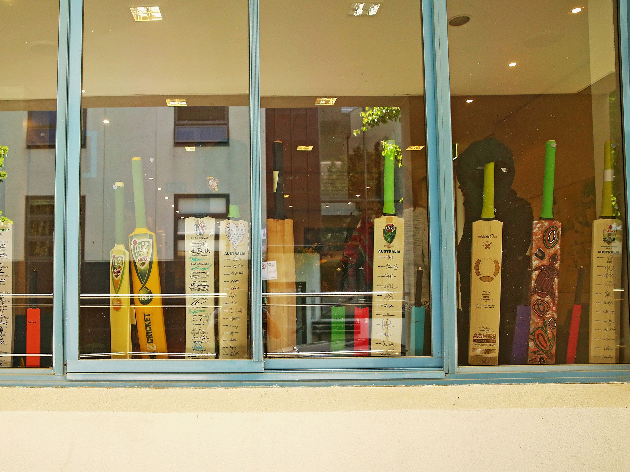 Cricket Australia placed 63 bats in the windows of their Melbourne office to remember the 63 not-out scored by Hughes