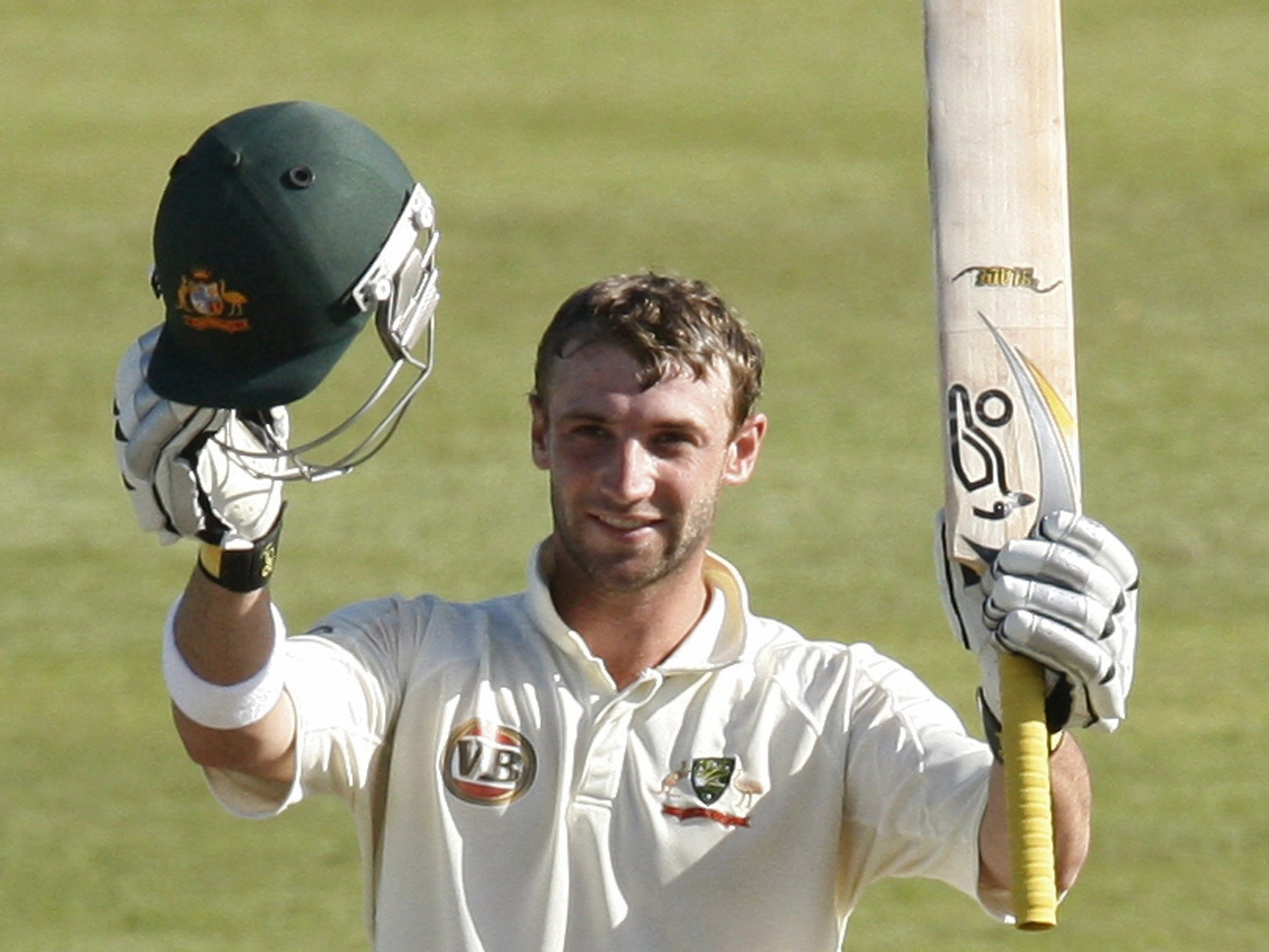 Hughes in Durban in 2009, celebrating the first of his two
centuries in the second Test against South Africa