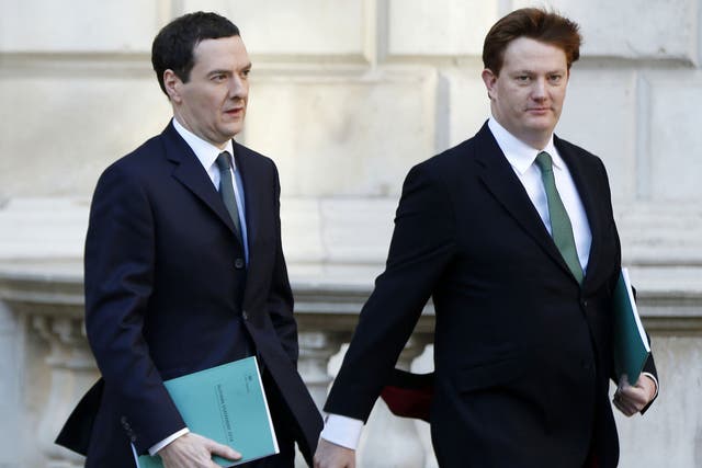 George Osborne and Chief Secretary to the Treasury Danny Alexander leave the Treasury to present the Autumn Statement to Parliament in London  