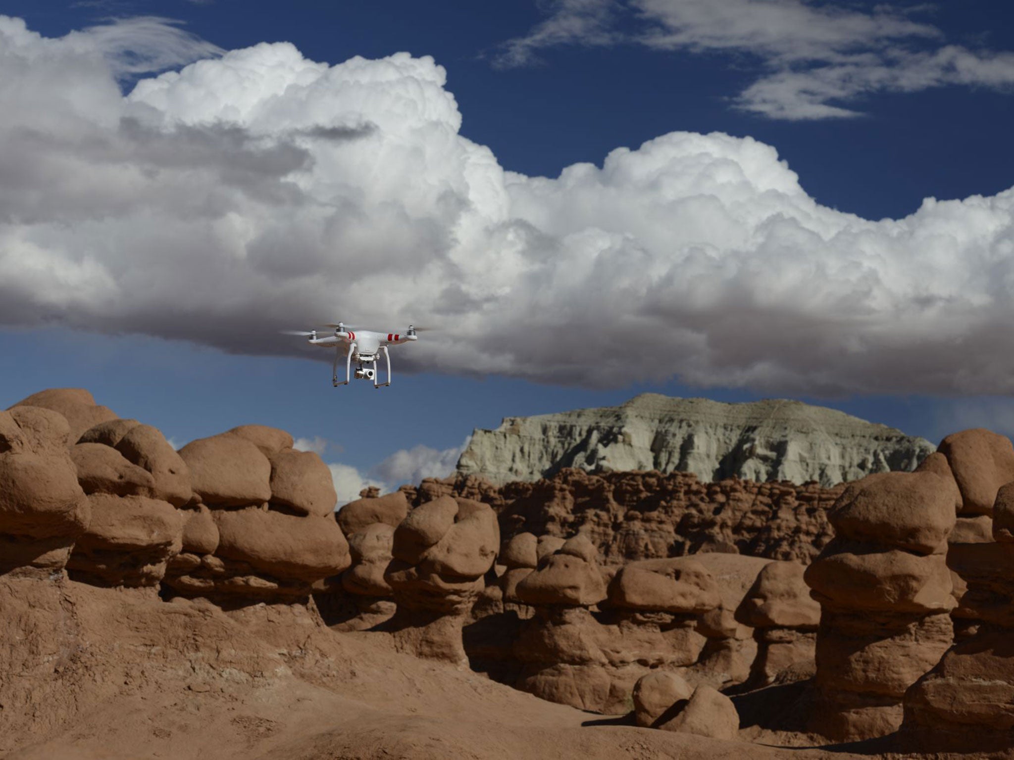 Up in the air: a DJI Phantom drone takes to the sky