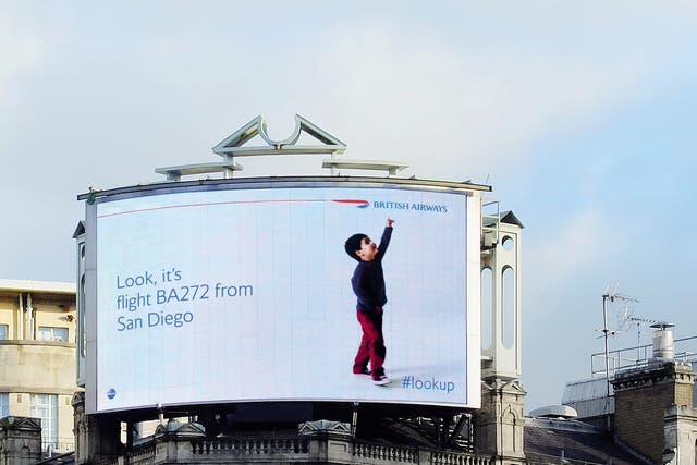 The ‘Magic of Flying’ advertising campaign on a billboard in Piccadilly Circus