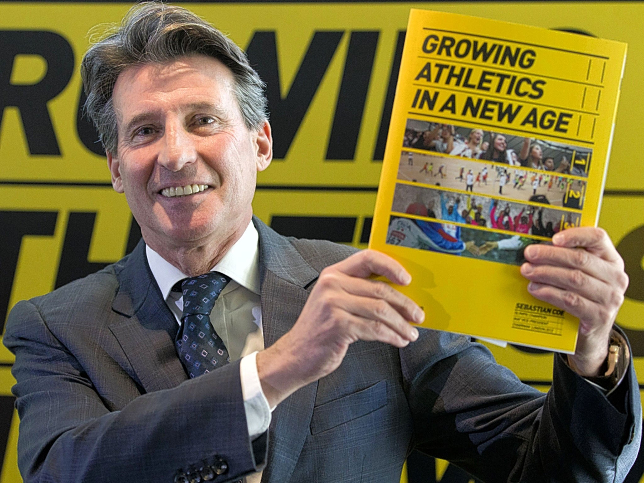Sebastian Coe at the launch of his election manifesto for the presidency of the IAAF