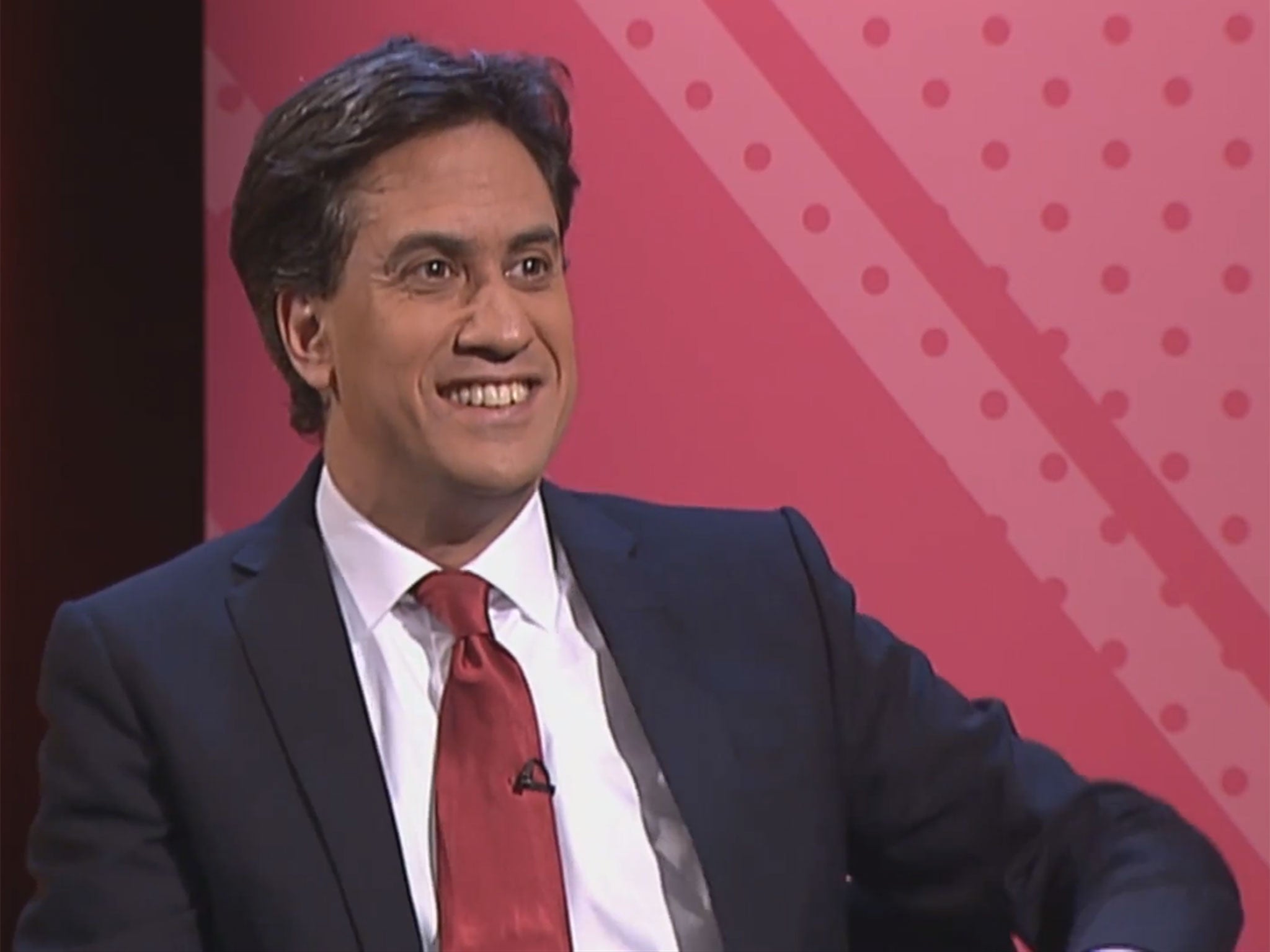 Ed Miliband appears during a debate broadcast on YouTube with 16-24 year-olds
