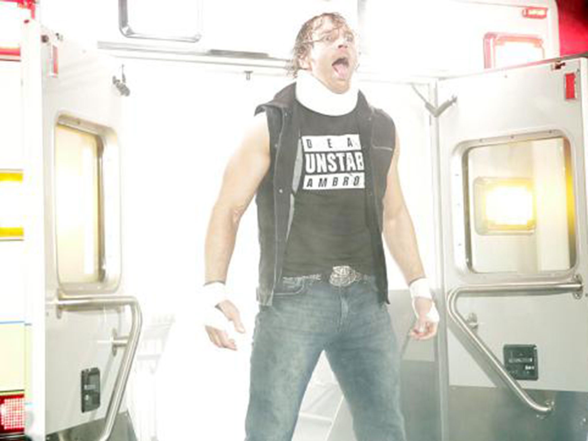 Dean Ambrose emerges from the back of an ambulance to confront Bray Wyatt