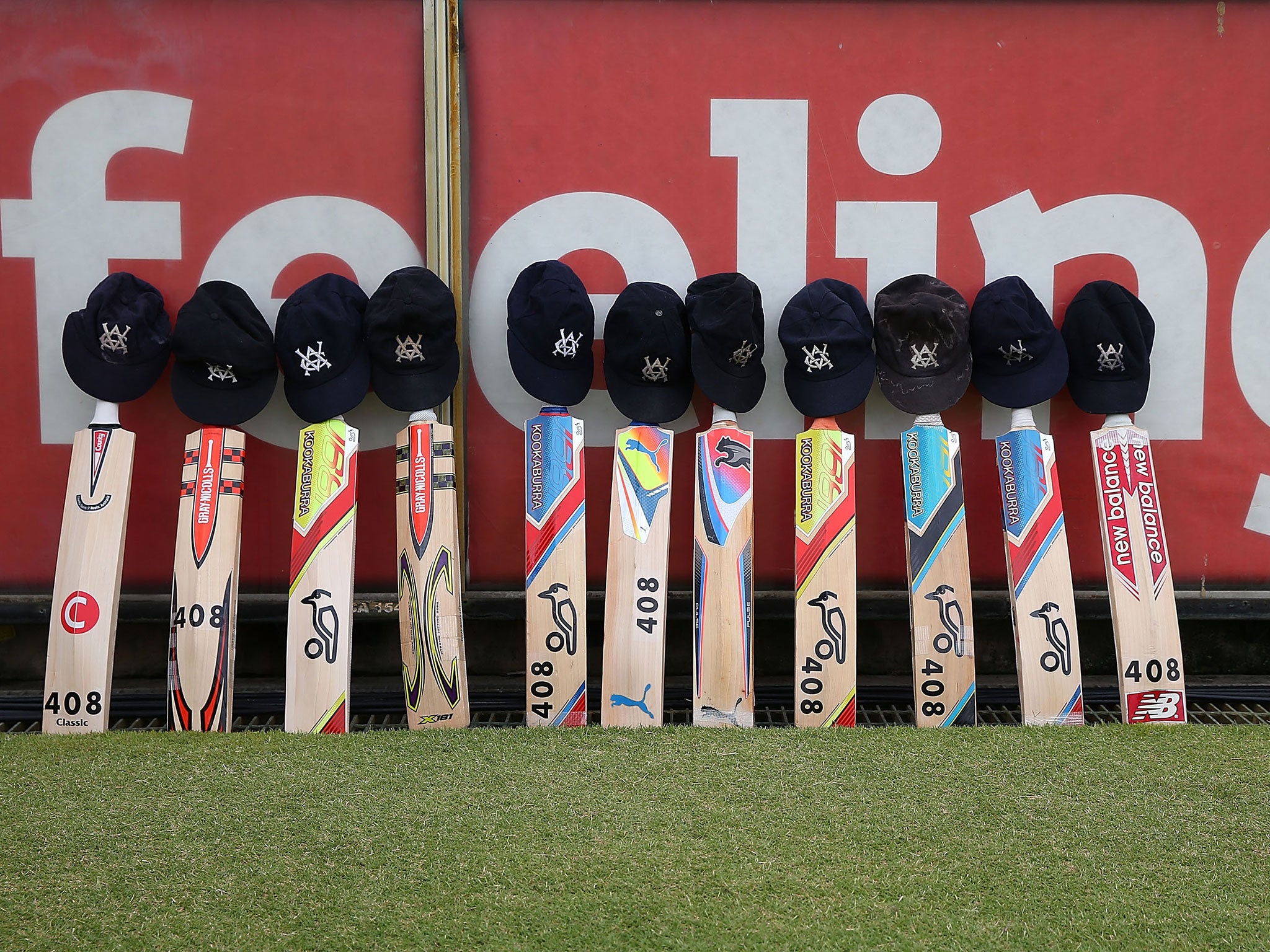 The Australia team's bats are placed outside to mark Phillip Hughes' tragic death