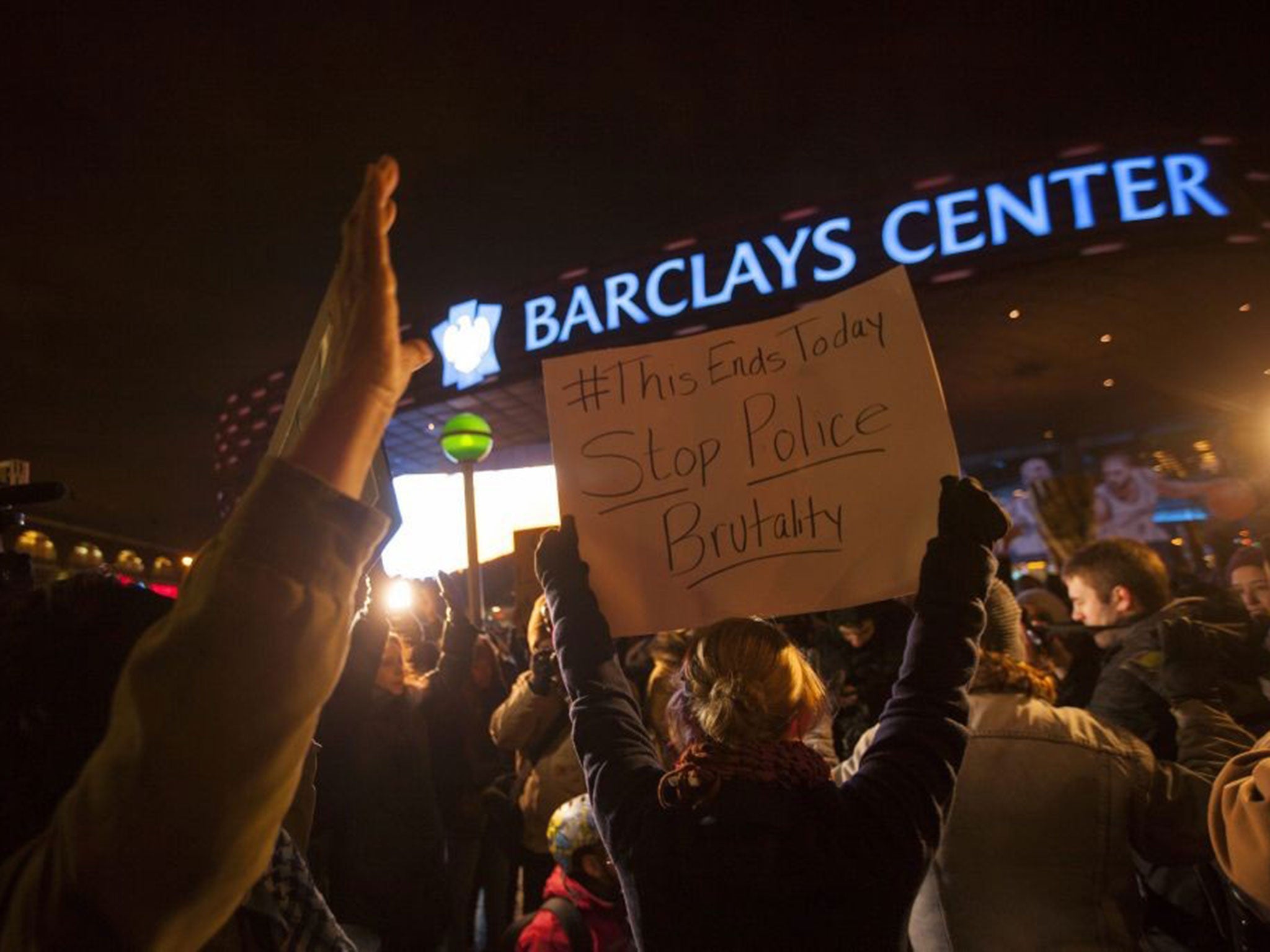 A protest against Eric Garner's death, outside the Barclays Centre where William and Kate were meeting Beyonce and Jay Z