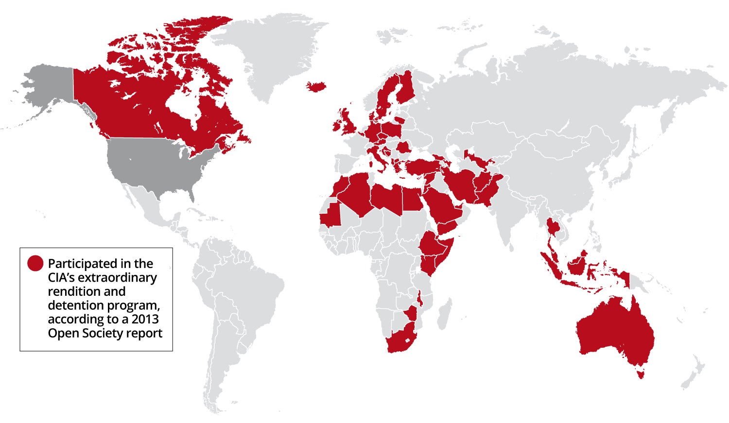 The countries which, according to Open Society, participated in the CIA programme