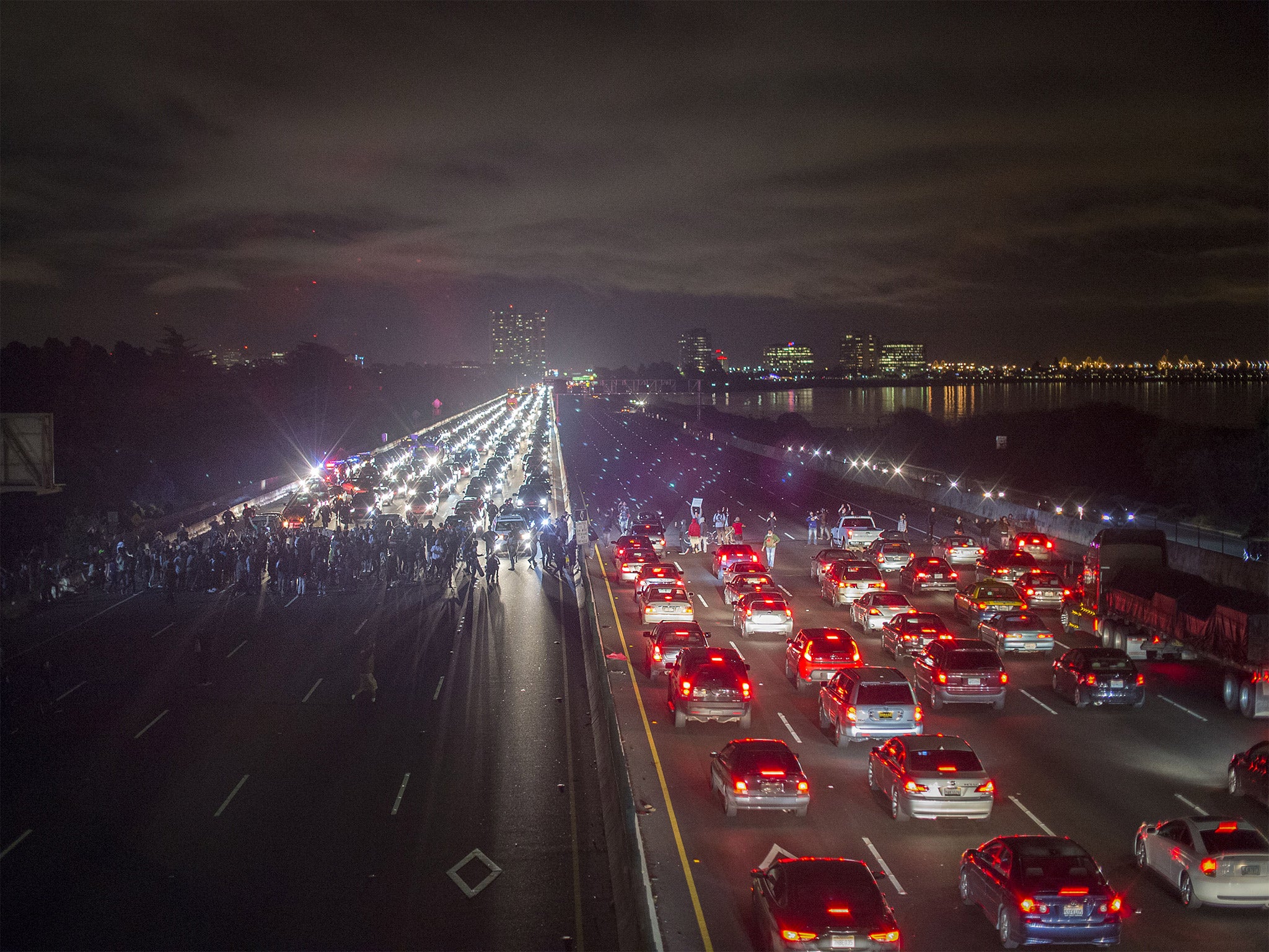 Protesters rallying against police violence block roads in California