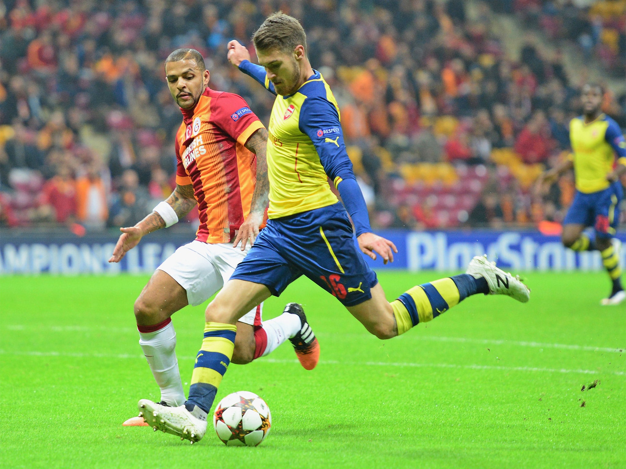Aaron Ramsey scores his first against Galatasaray