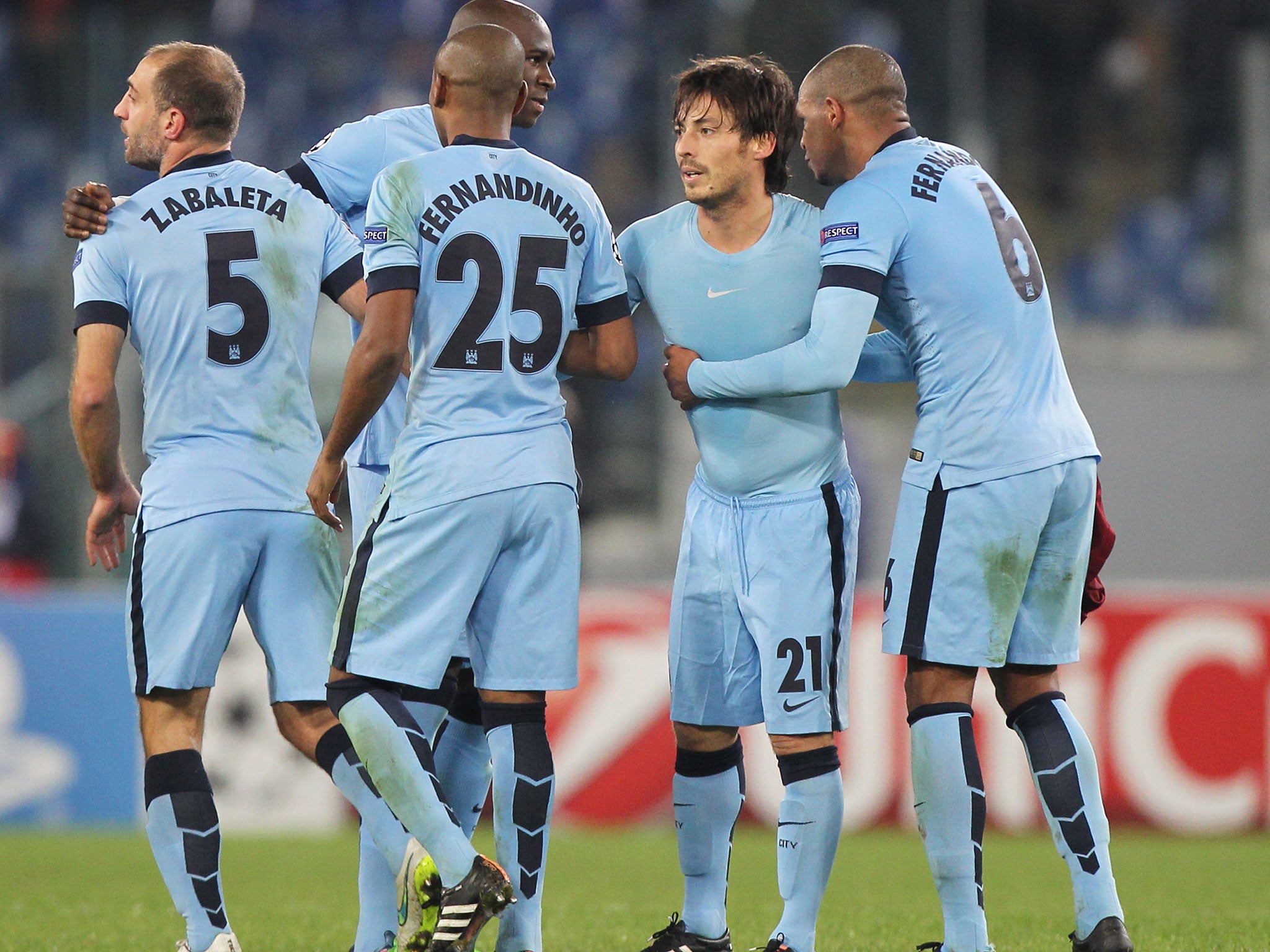 Fernando (right) and Fernandinho (centre) were lauded for their performance for City against Roma