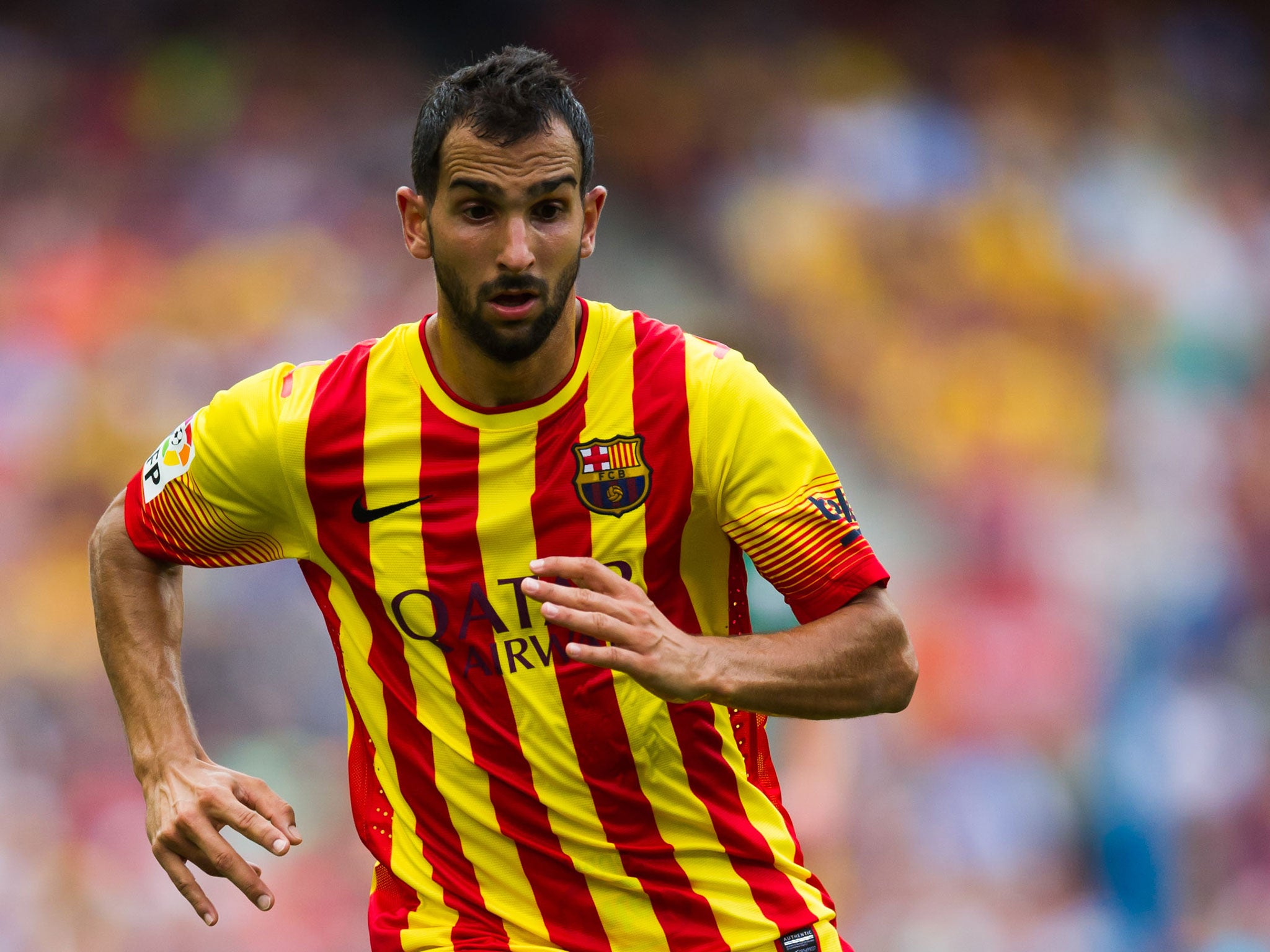 Martin Montoya during his only Barcelona appearance this season - starting in the 2-0 La Liga win over Athletic Bilbao