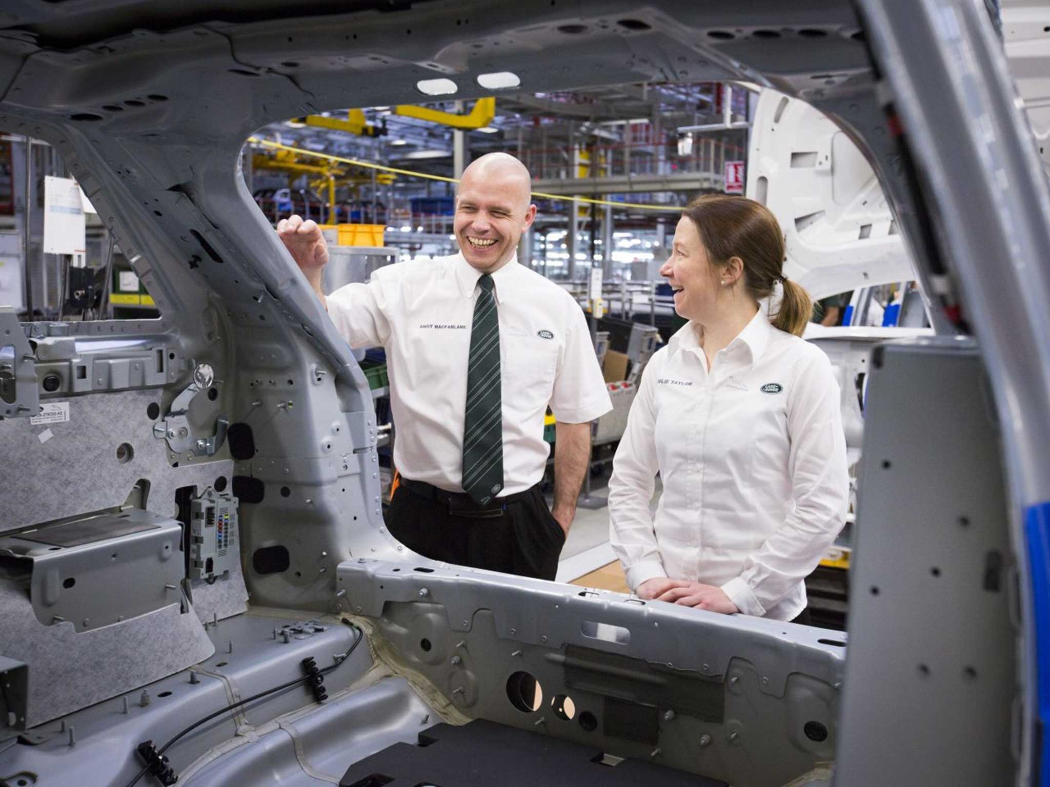 Former soldiers Andy MacFarlane and Julie Taylor, who now work at the Jaguar Land Rover plant in Solihull