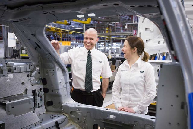 Former soldiers Andy MacFarlane and Julie Taylor, who now work at the Jaguar Land Rover plant in Solihull 