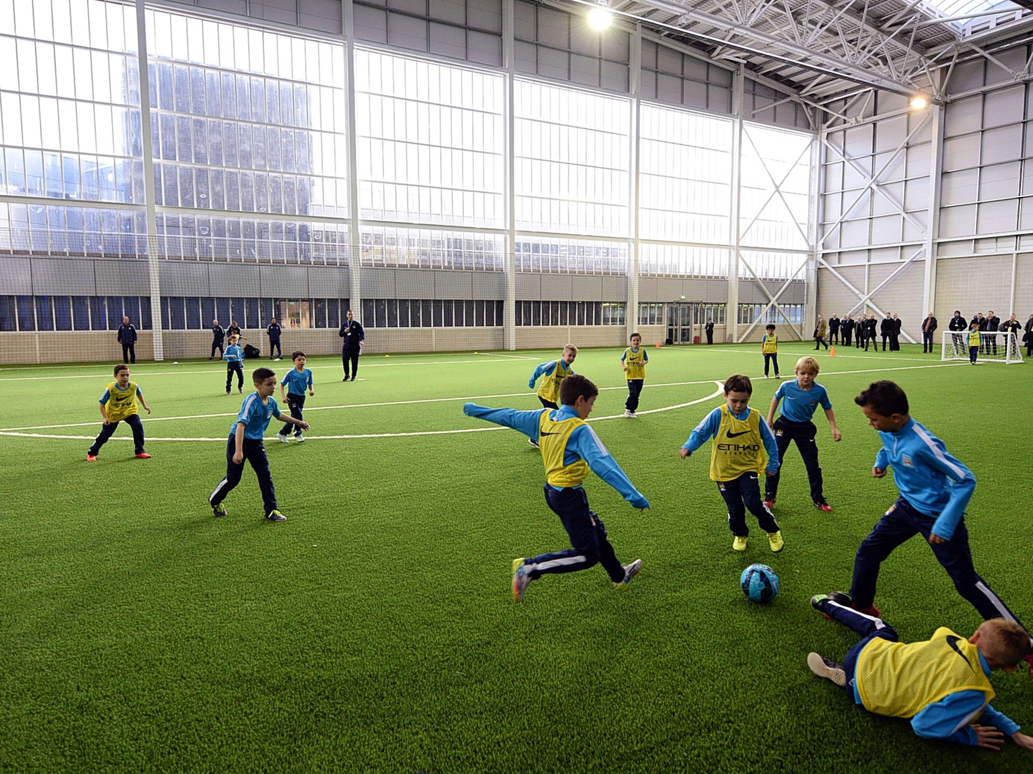 Young players enjoying the facilities at Manchester City’s new £200m academy which opened this week