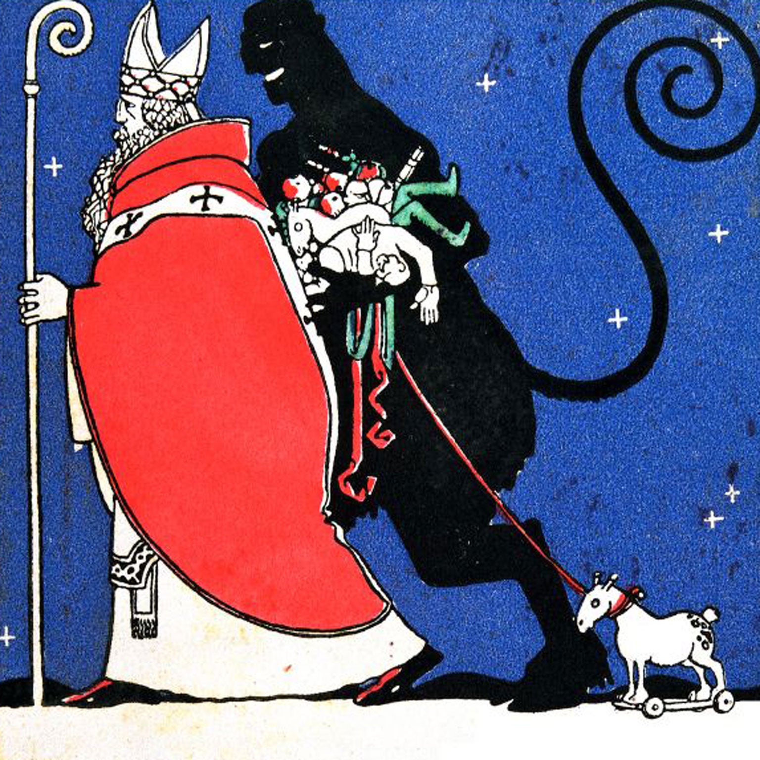 Santa Claus and Krampus (devil) on an Austrian Christmas card from around 1910 (Imagno/Austrian Archives)