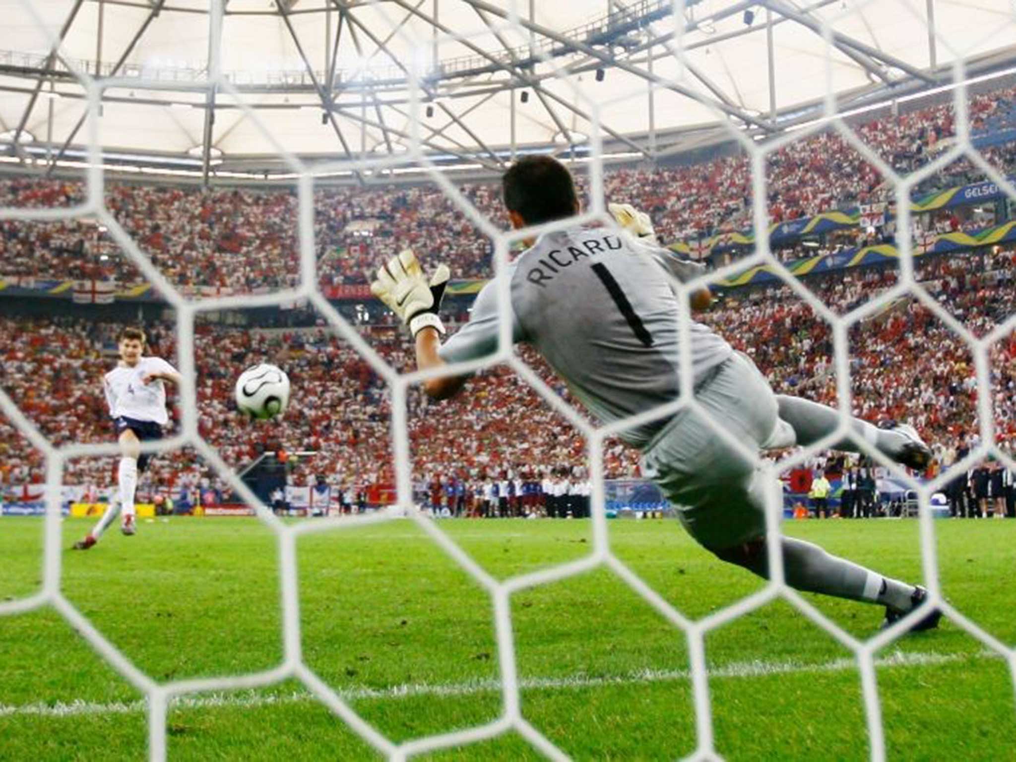 Steven Gerrard has his penalty saved by Portugal goalkeeper Ricardo in the 2006 World Cup quarter-final
