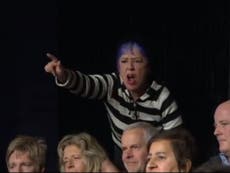 Blue haired woman steals the show on Brand Vs Farage QT